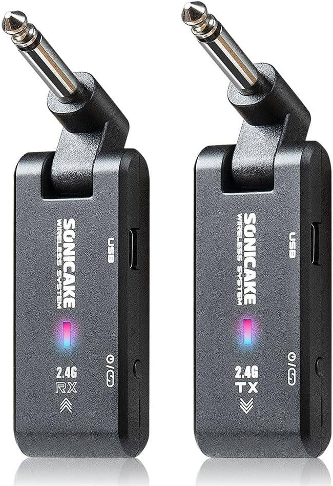 SONICAKE Wireless Guitar System, 2.4GHz Wireless System Transmitter Receiver Set Rechargeable Audio with 6 Channels for Guitar Bass Electric Instruments