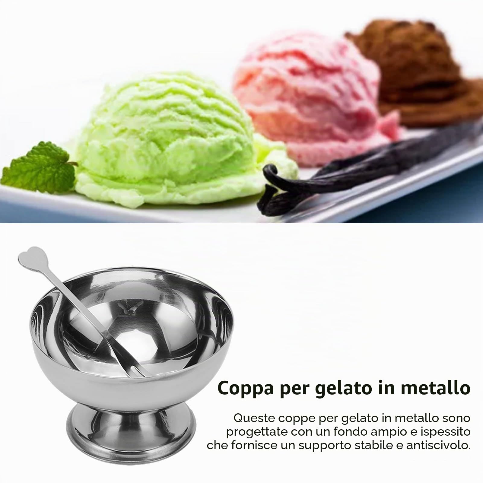 TOPINCN Set di 8 Ciotole da Dessert con Forchette, Set di Coppe per Gelato in Acciaio Inox, per Snack, Dessert, Insalate, Torte, Feste, Interni Ed Esterni