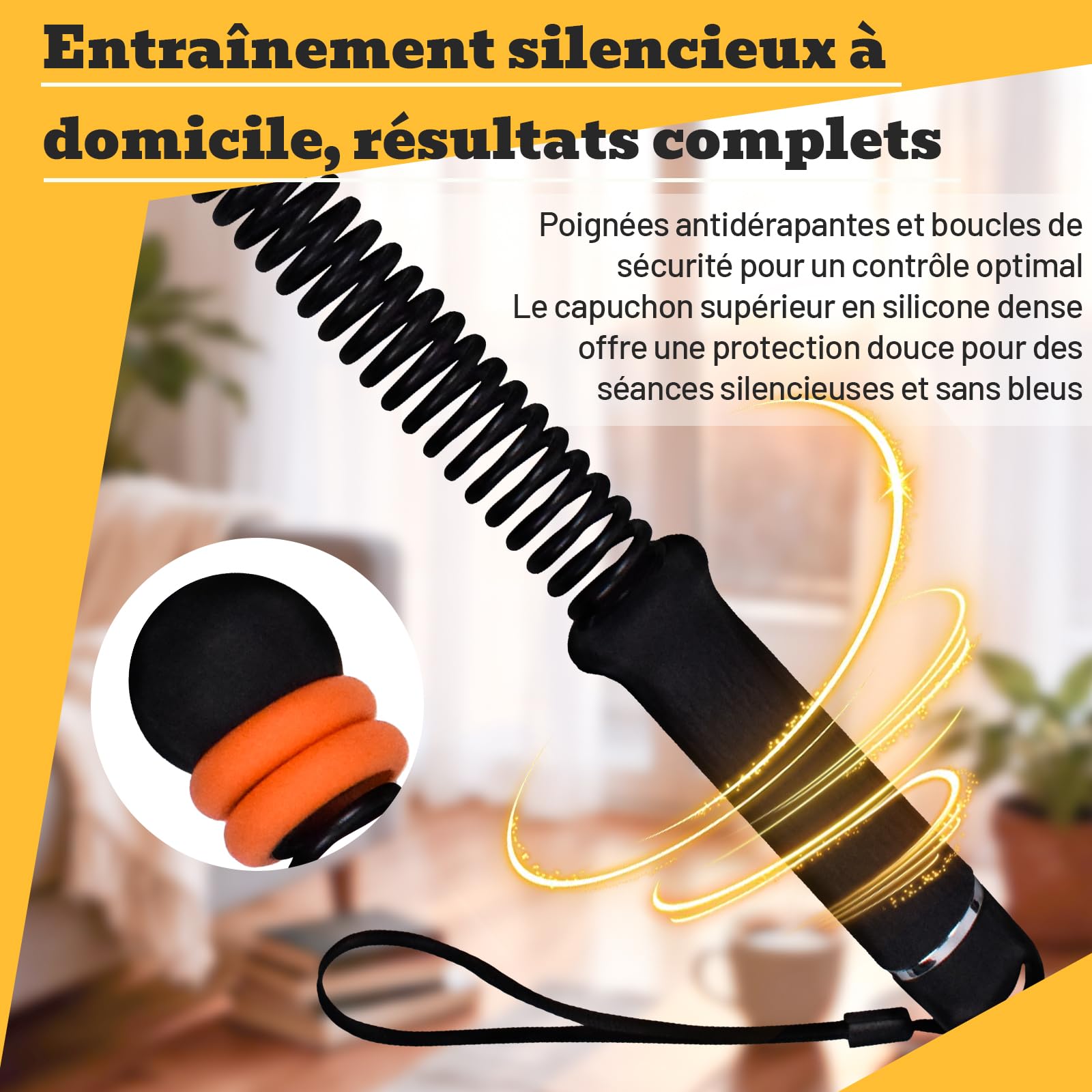 Corde de Combat sans Corde avec Poids Réglables, Outil de Fitness Silencieux Facile à Transporter pour la Sculpture Totale du Corps, Le Cardio et la Combustion des Graisses (Noir)