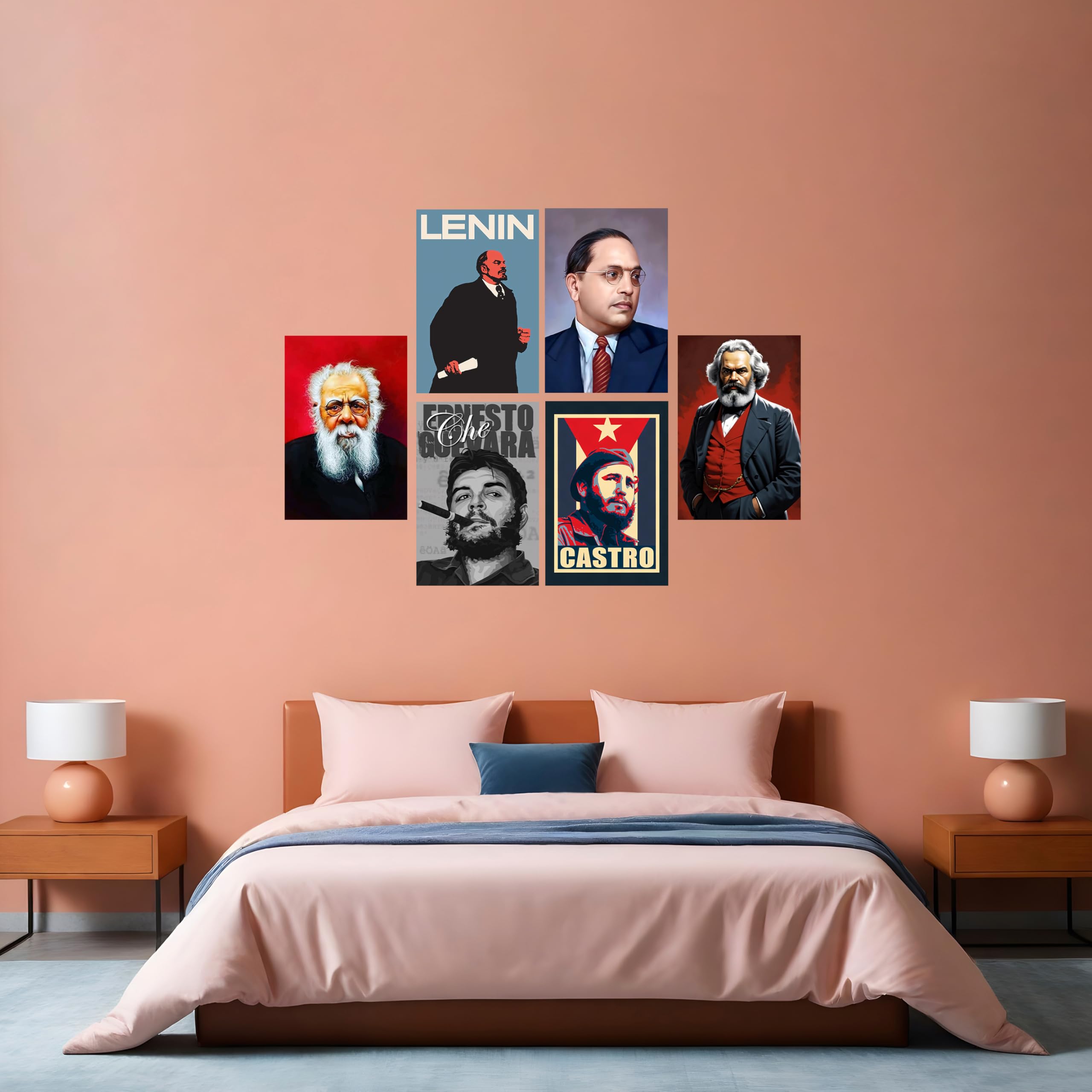 Motivational Posters For Wall (Pack of 6) - Ambedkar, Periyar, Karl Marx, Vladimir Lenin, Che Guevara, Fidel Castro Posters For Room Decoration | Inspirational Stickers of National Leaders (12 X 8") 4