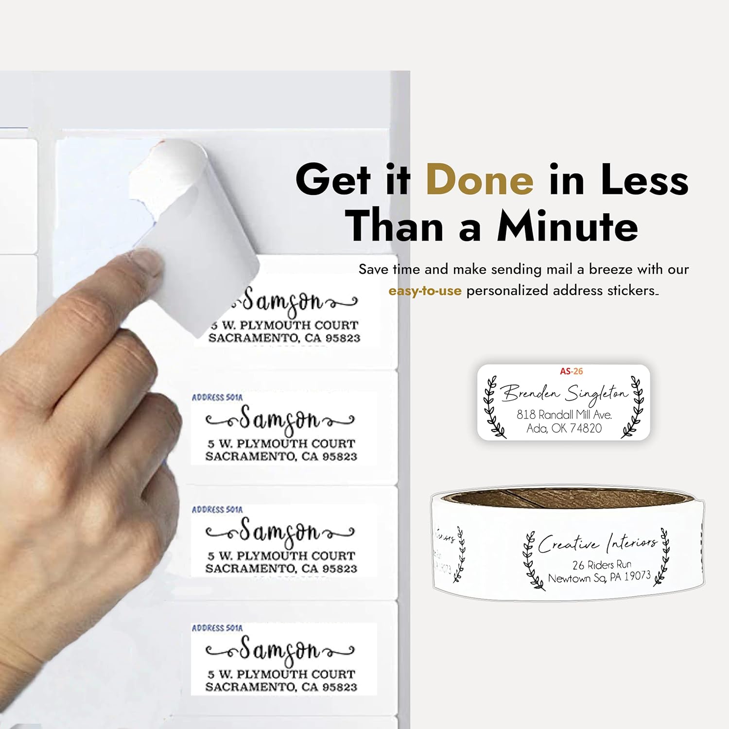 Return Address Labels Personalized, 500 Rolls, 2.6"L x 0.75"H - White Matte Finish Personalized Address Labels - Made in USA Return Labels Personalize Self Adhesive - Perfect Custom Address Labels