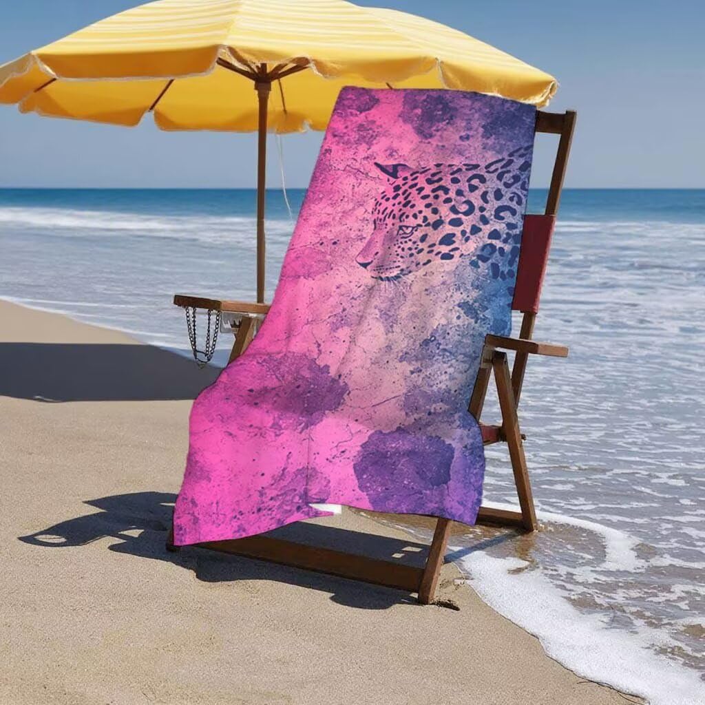 Telo Mare XXL 220x100cm/35x70cm, 2 Set Telo Mare Microfibra Leopardo Asciugamano Palestra Uomo, Antisabbia, Leggero, Asciugatura Rapida, Teli da Spiaggia Grandi Accessori per Camping Natation Yoga E-1