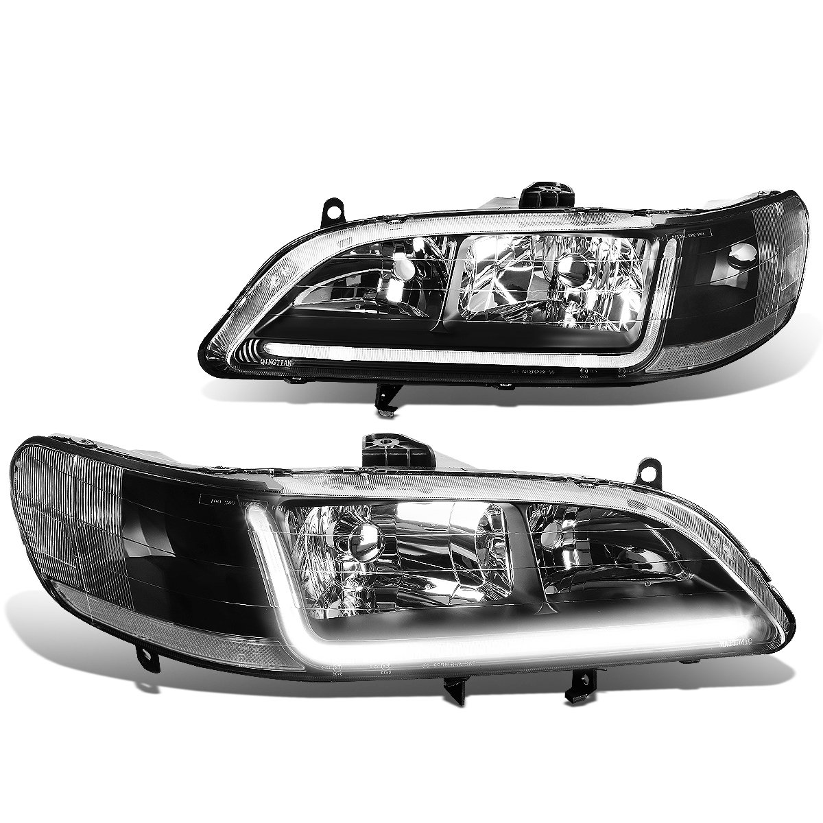 DNA MOTORING Pari of Headlights With LED DRL Bar Compatible with 98-02 Accord, Black/Clear, HL-LB-HA98-BK-CL1