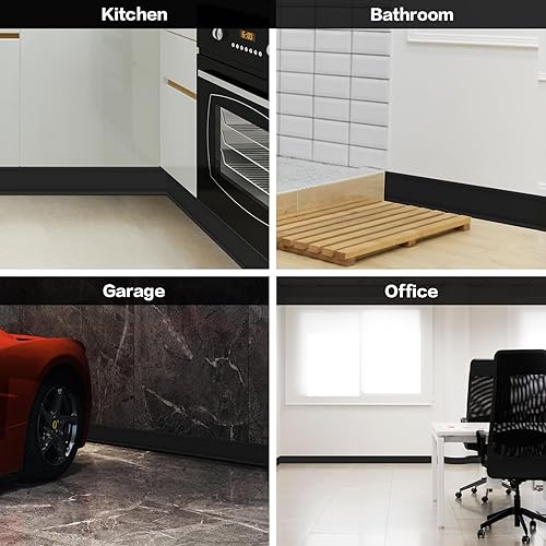 Miniatura 6 de Moldura flexible para placa base de vinilo, para despegar y pegar, 4 pulgadas x 40 pies, moldura de goma autoadhesiva, color negro