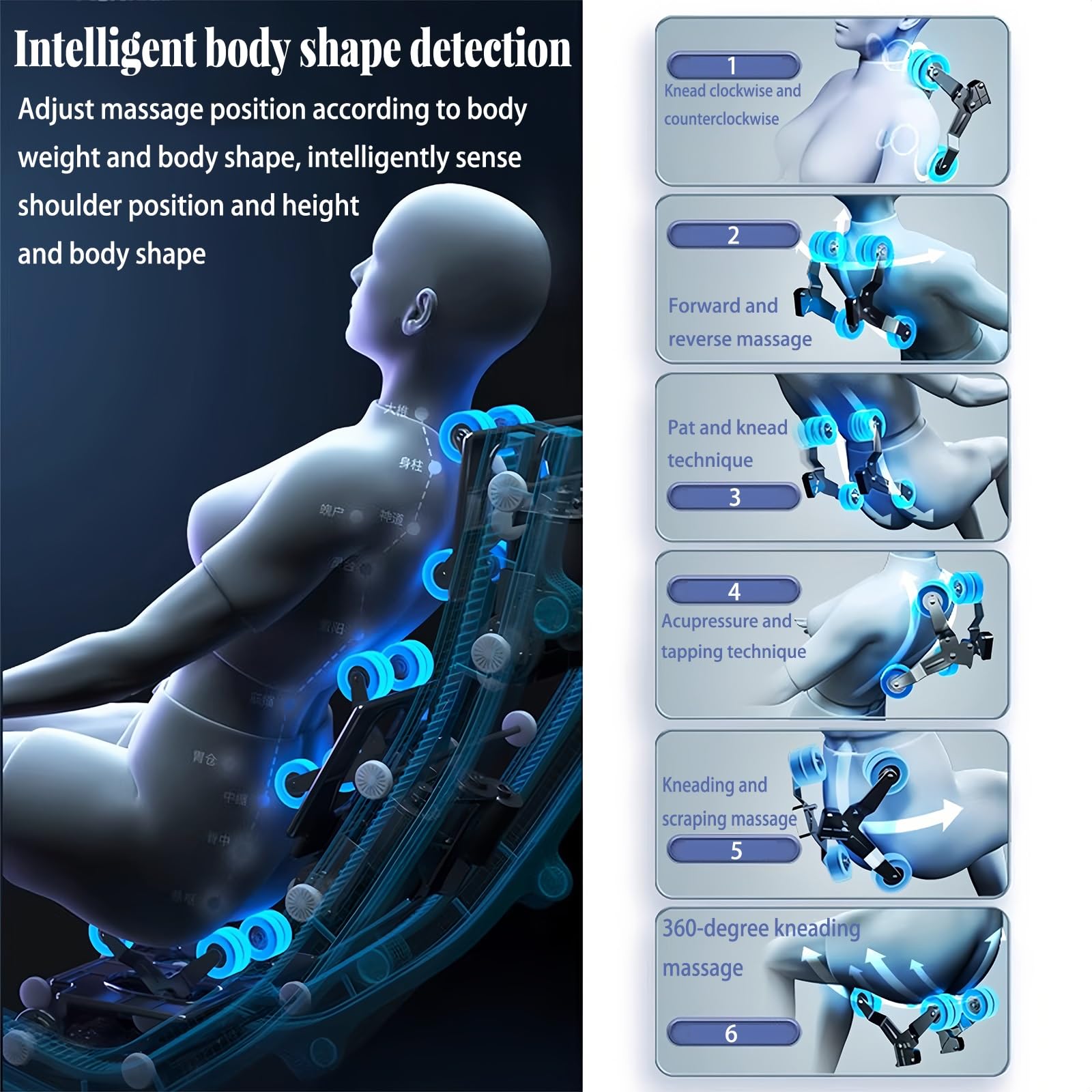 Poltrona Massaggiante 4D, gravità Zero Per Tutto Il Corpo Con Compressione Di Calore E Aria Per Alleviare Il Dolore A Spalle/schiena/gambe(Gray)