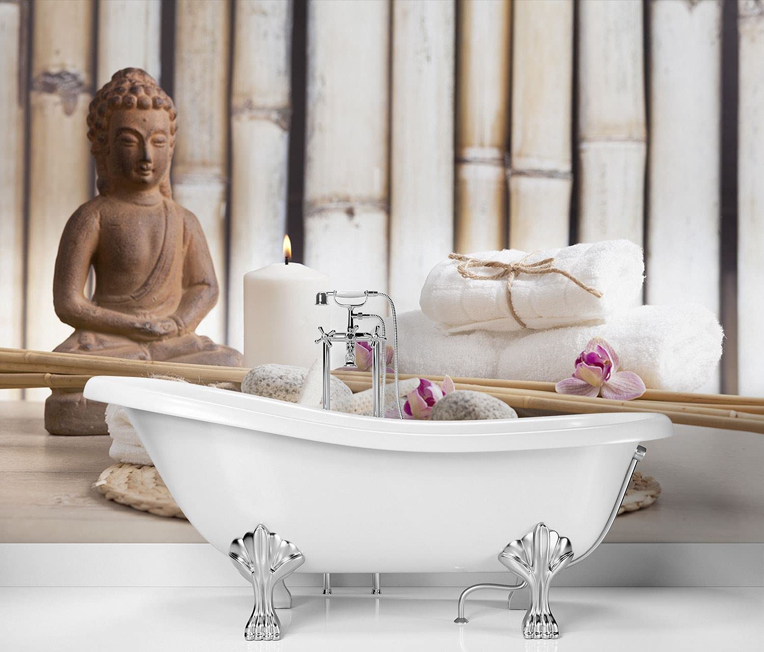 Feeby Carta Da Parati Buddha Zen Spa Oriente 350x245 cm marrone Fotomurale Tessuto Non Tessuto Per Casa Ufficio Camera Da Letto Gabinetto Soggiorno Buddismo Meditazione Candela