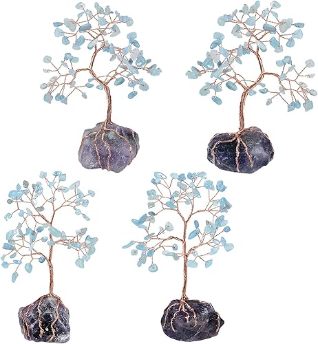 Miniatura 4 de rockcloud Árbol de dinero de cristal con base de racimo de amatista crudo irregular, alambre de cobre, árbol bonsái de la suerte para escritorio