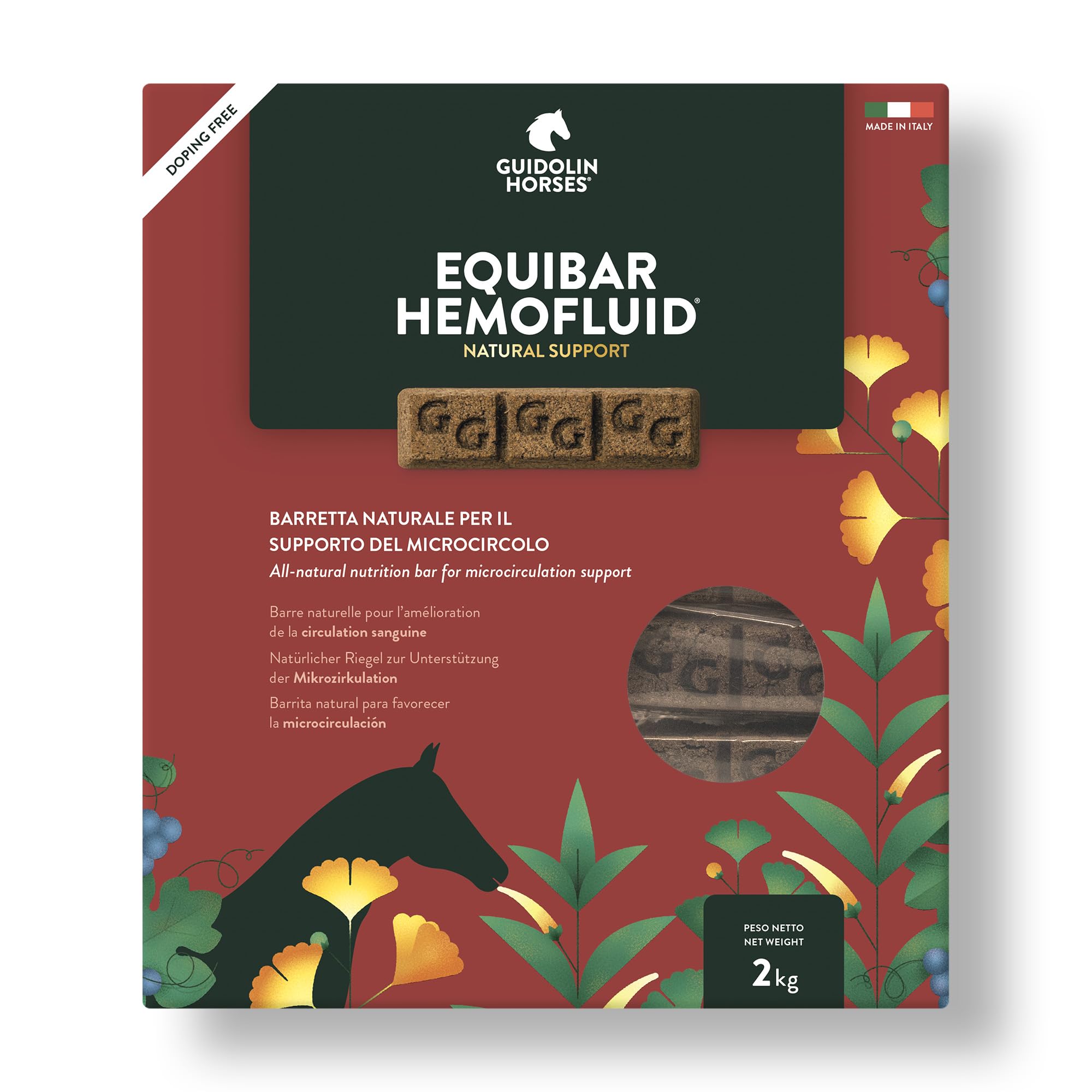 Equibar Hemofluid Barrita Natural para Soporte de microcirculación del Caballo, piernas hinchadas, Dermatitis y picaduras de Insectos, 2 kg