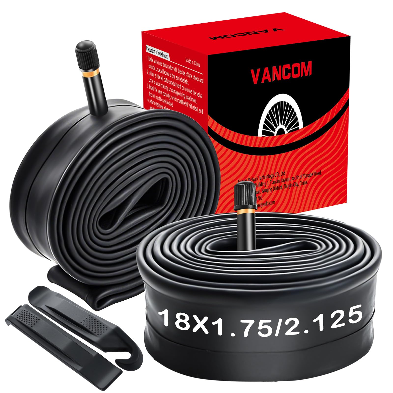 2 Pack Heavy Duty 12"/14"/16"/18"/ 20"/24"/ 26"/27.5"/29" x1.75/1.95/2.10/2.125 Bicycle Tube with 2 Tire Levers, with 32mm AV Schrader Valve for Road/