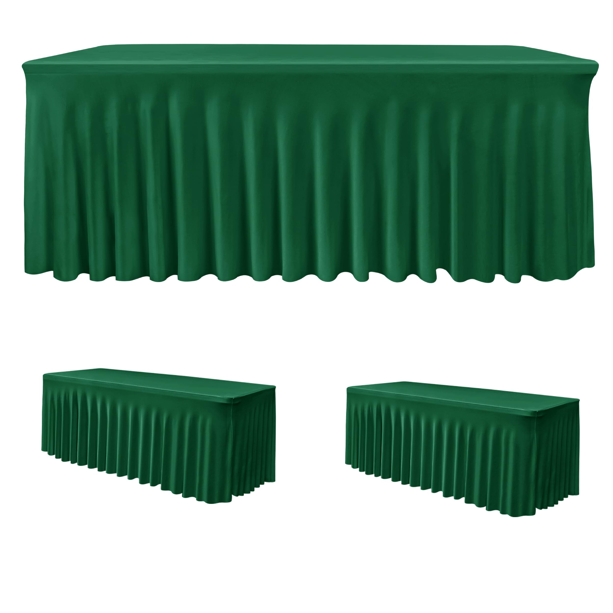 2 Pack Spandex Table Skirts 8ft,Hunter Green for Christmas Decor