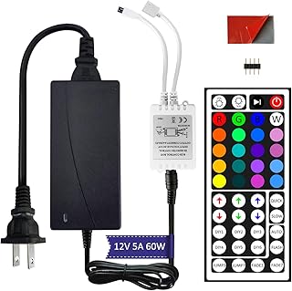 12V Power Supply, 44key Wireless IR Remote Control + RGB Control Box + 12V 5A LED Adapter for SMD 3528 5050 RGB Led Strip Lights (Not Compatiable with 24V LED Strip Lights)