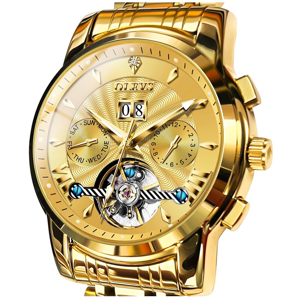 OLEVS Automatic Men Watch Tourbillon Self Winding Mechanics Luxury Business Stainless Steel Luminous Waterproof Wrist Watch
