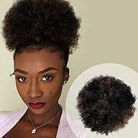 Vista 14 de GLAM21USA Peluca de cola de caballo afro con cordón y clip en moño para mujeres negras, extensión de cabello sintético (grande, 2 marrón oscuro)