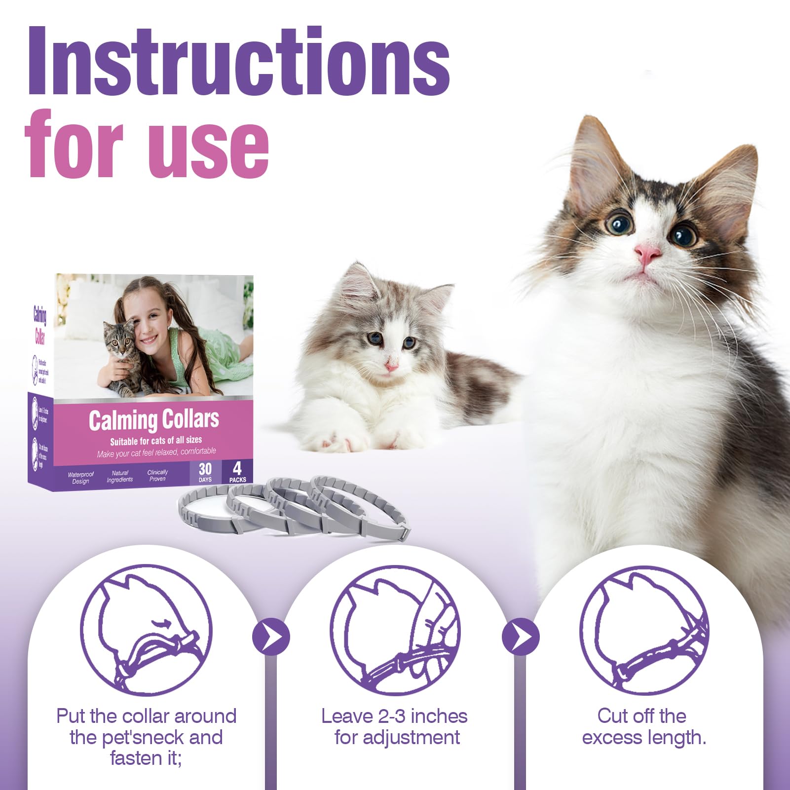 Tcllka Cat Calming Pheromone Collar 4 Pack – Adjustable Breakaway Cat Collar for Calming Support & Relaxation Waterproof 30-Day Continuous Wear for Travel, Grooming & Multi-Cat Homes - image 7