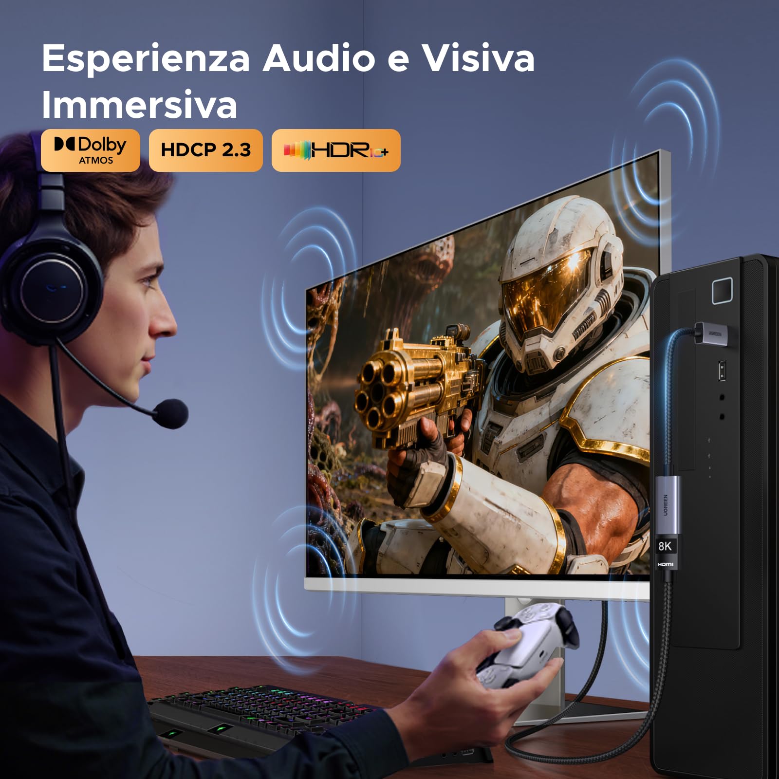 UGREEN 8K Adattatore DisplayPort a HDMI Convertitore DP Maschio a HDMI Femmina 8K 60Hz 4K 240Hz Unidirezionale Compatibile con Laptop Monitor Schede Grafiche TV Proiettori