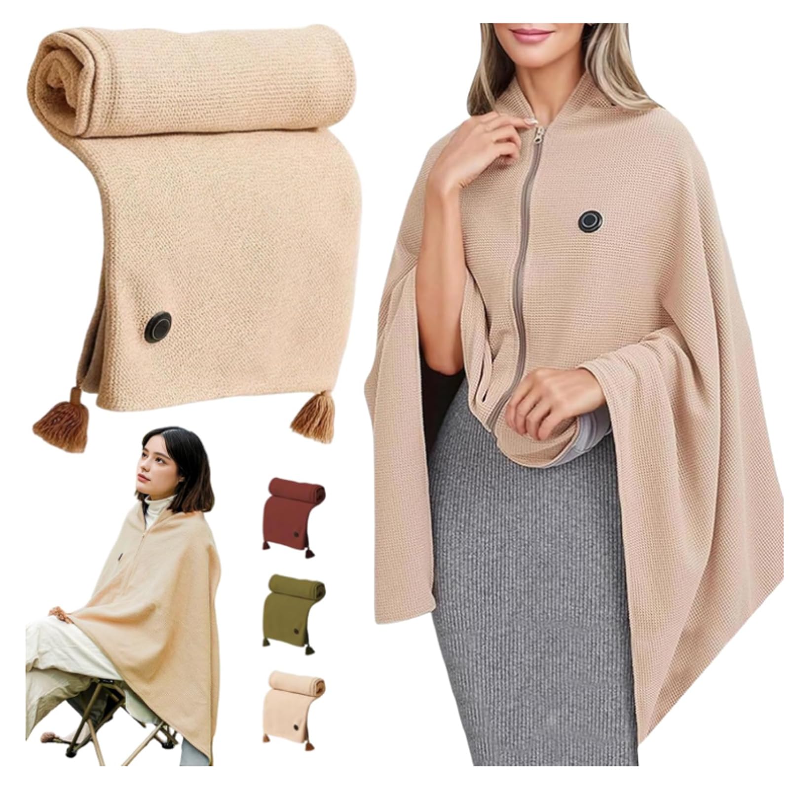 Couverture Chauffante Sans Fil 150 X 80 Cm, Couverture Chauffante Rechargeable USB Camping 3 Réglages Avec Boutons Douce Et Confortable Lavable En Machine Pour Genoux Pieds Maison Bureau (Apricot)