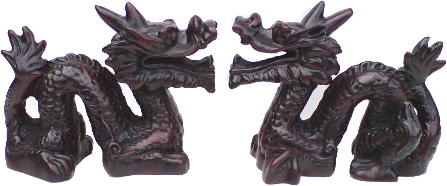 Eastern Connections CHINESE GUARDIAN DRAGONS PAIR OF RESIN ORIENTAL STATUES 8CMS EACH