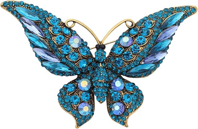 Crystal Rhinestone Butterfly Brooch Pin Blue Color Butterfly Brooches for For Women Girls Wedding/Banquet/Birthday Party