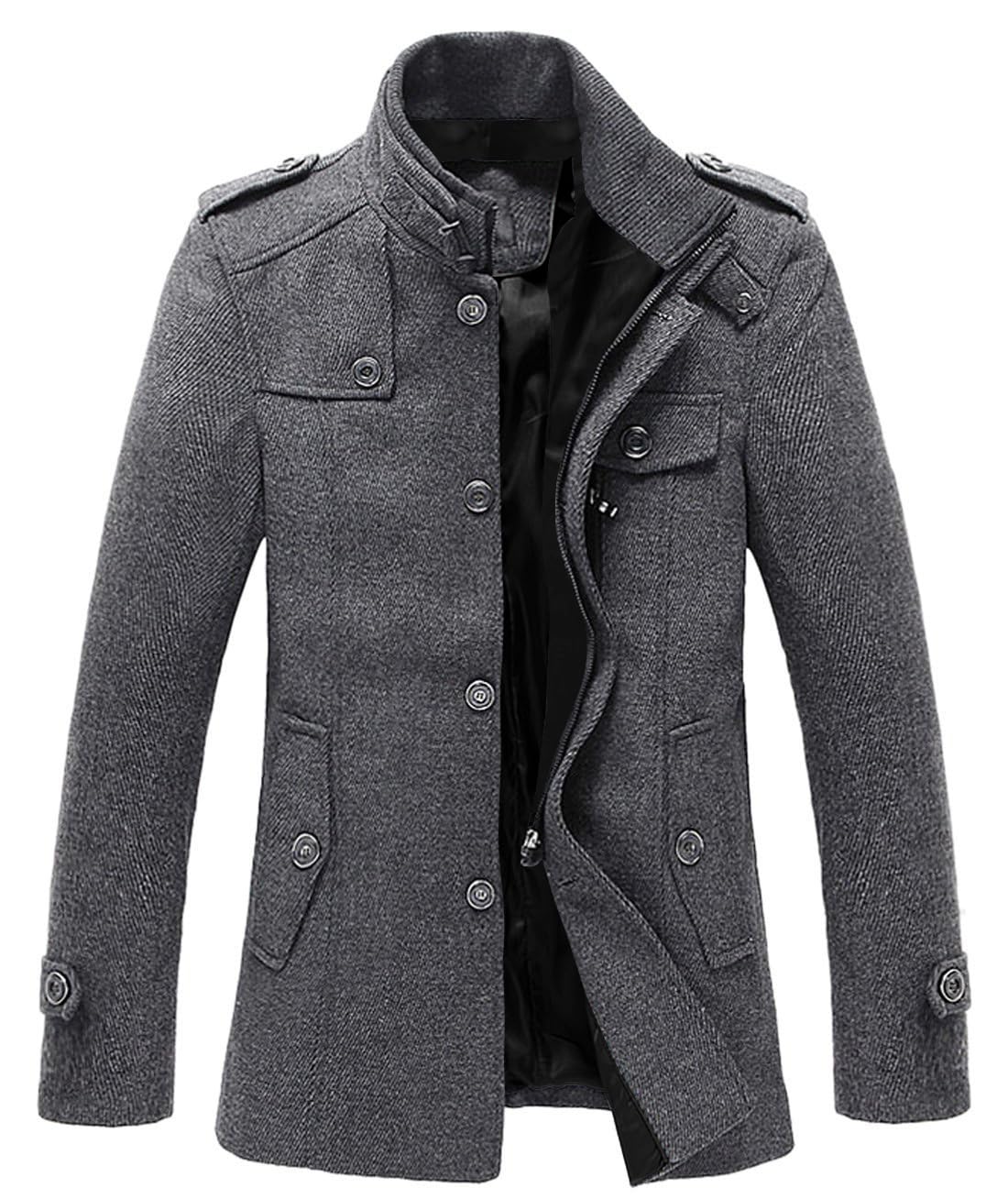 chouyatou Mens Winter Stylish Wool Blend Single Breasted Military Peacoat