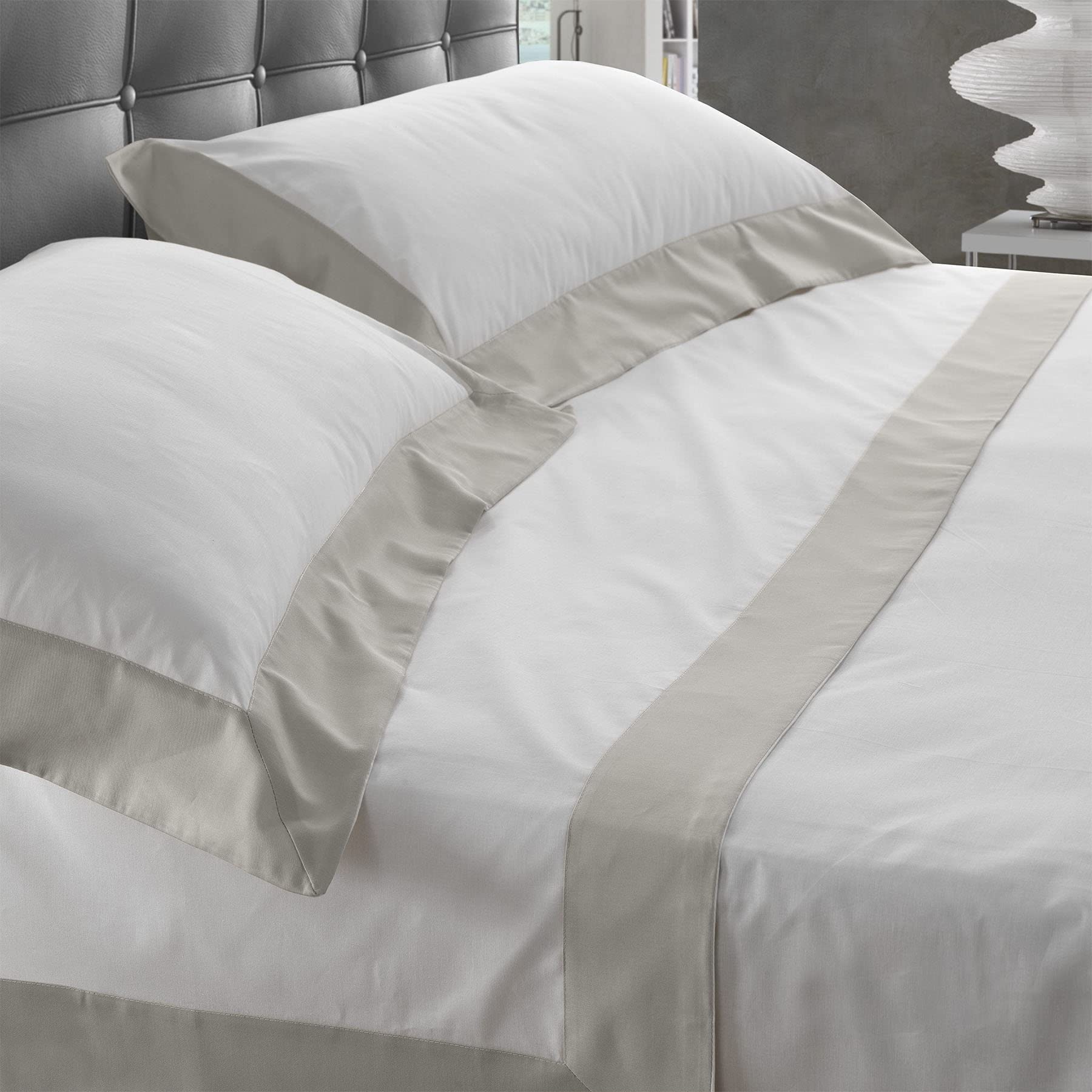 Lisola Kompletny zestaw pościeli podwójnej czystej bawełny, 1 prześcieradła od góry 250 x 290cm + 1 prześcieradło 180x200x30cm + 2 poszewki 80x50cm we Włoszech, Model: Diament (szary perłowy)