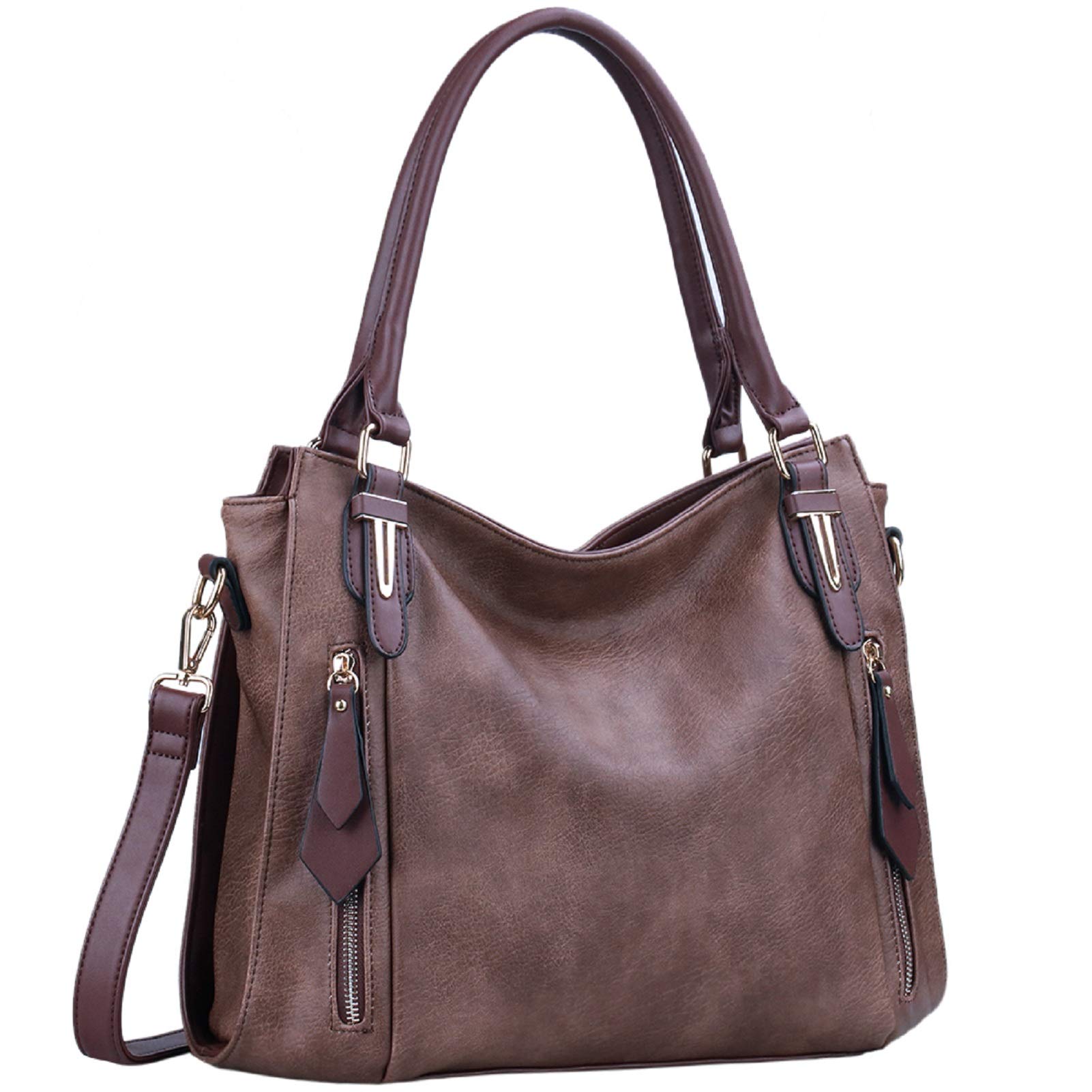 Handbags for Women Shoulder Tote Zipper Purse PU Leather Top-handle Satchel Bags Ladies Medium (Coffee)