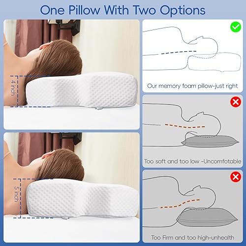 Miniatura 6 de H HOKIZU Almohada cervical para el cuello para aliviar el dolor, almohada ergonómica de espuma viscoelástica para dormir de lado, espalda, estómago,