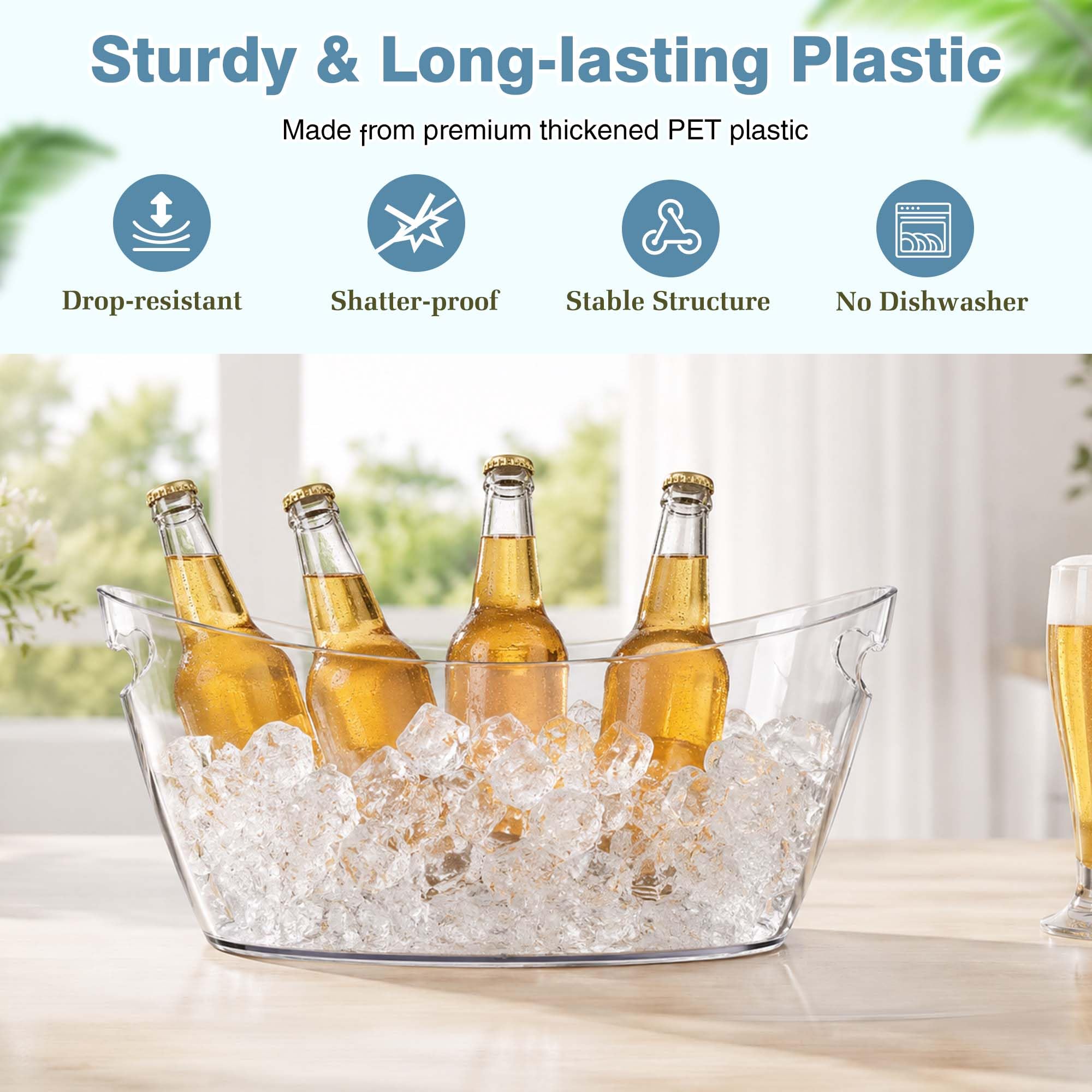 Cubos de hielo para fiestas, 2 piezas de acrílico champán para bebidas con 2 cucharas de hielo, cubos de bebidas para bar de cóctel, cubo de 5.5 L para fiesta de Navidad (transparente)