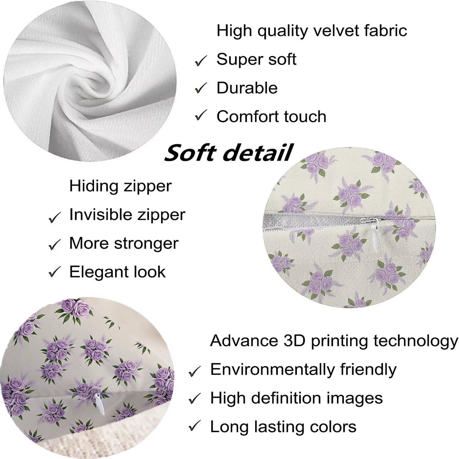 Viola Federe Cuscini Divano 45x45cm, Cuscini da Esterno Set de 4, Cod-48 | Velour Copricuscini Decorativi Letto Arredo, per Letto, Soggiorno, Giardino, Esterno, Casa Decorazione Set di 4 Fiore