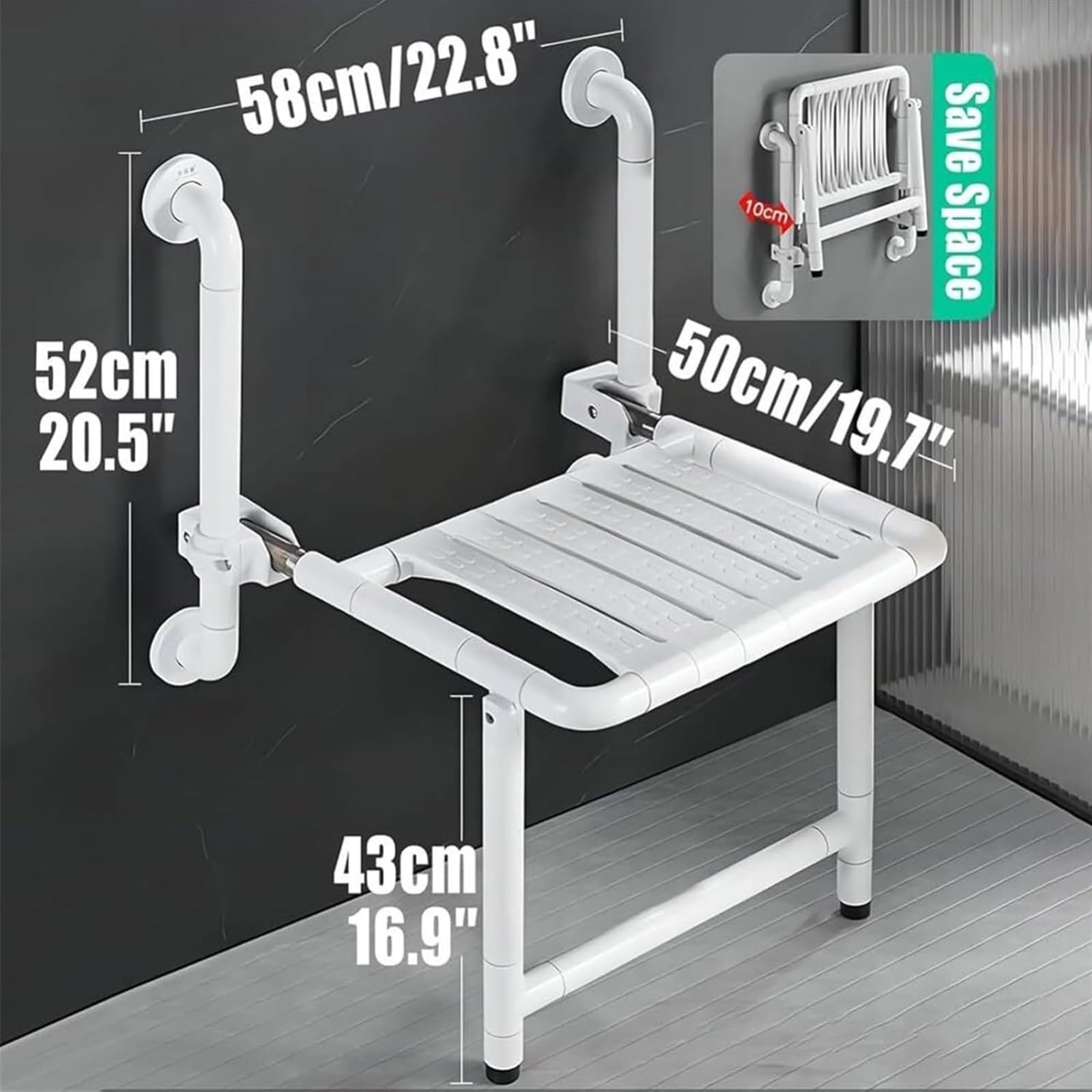 Silla Ducha Plegable,Taburete De Baño,Asiento Ducha Plegable Pared Montada con Reposabrazos,Silla Abatible Ducha Montado En La Pared,Silla Antideslizante Plegable para Discapacitado