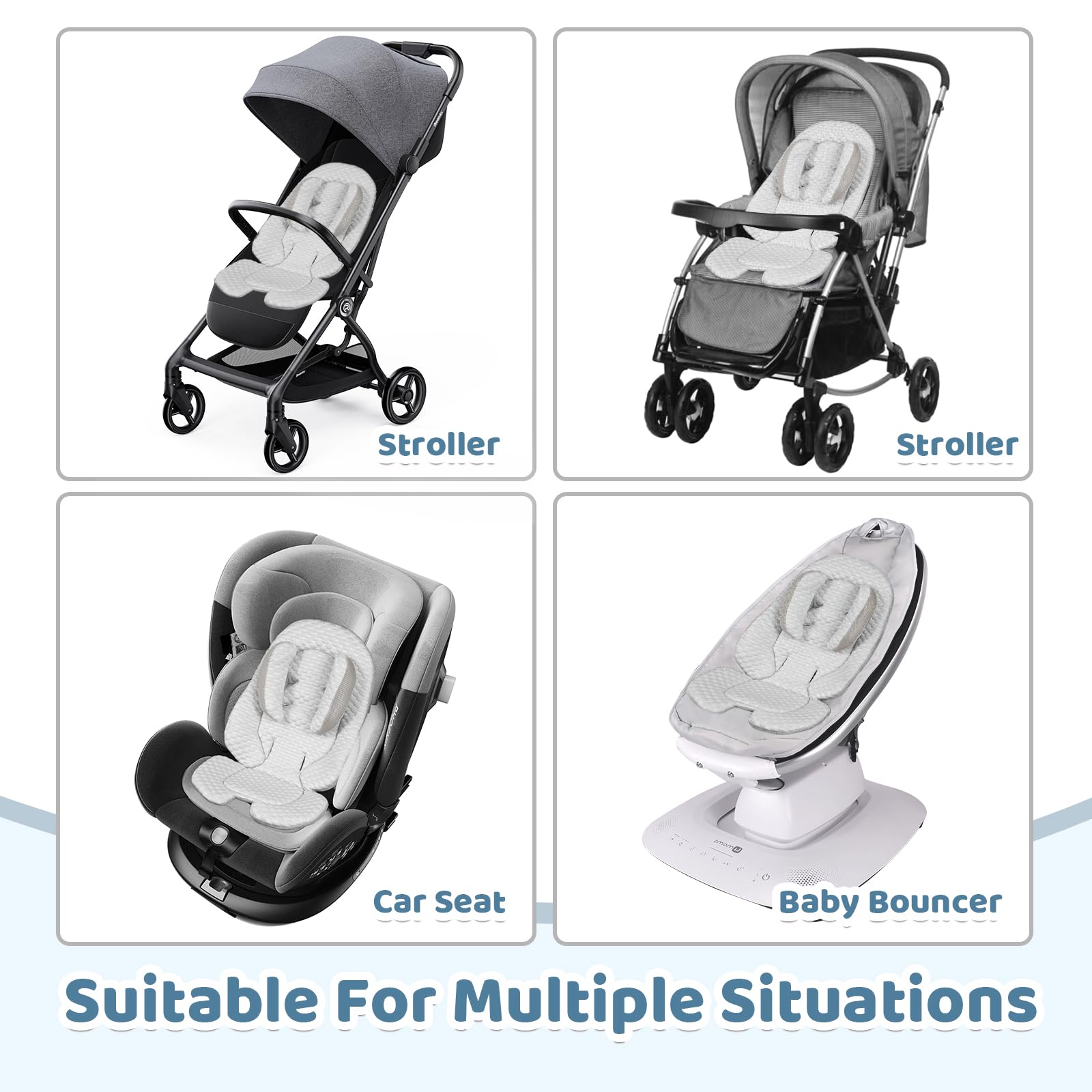 KAKIBLIN Insert de siège d'auto pour bébé, coussin rafraîchissant pour siège de voiture pour bébé, doublure en maille respirante pour l'été, refroidissement de poussette pour fille et garçon
