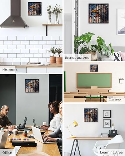 Miniatura 5 de Reloj de pared de madera de águila, silencioso, sin tictac, bandera de estrella, grano de madera rojo y azul, arte abstracto, reloj de pared