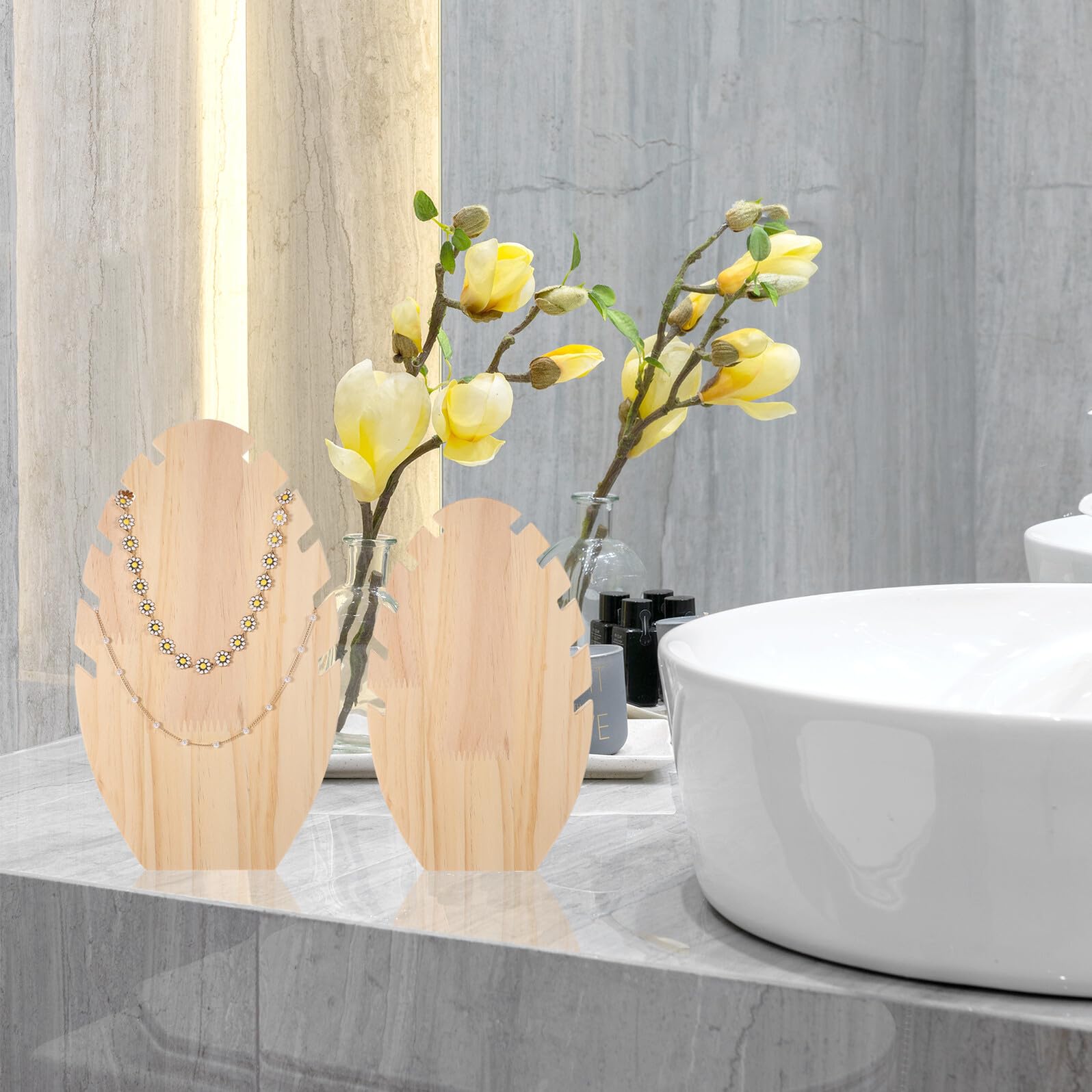 2 Stück Holz Schmuckständer Slots Eleganter Halsketten Organizer Platzsparendes Design Langlebiger Holz Schmuckhalter für Schmuckaufbewahrung und Display