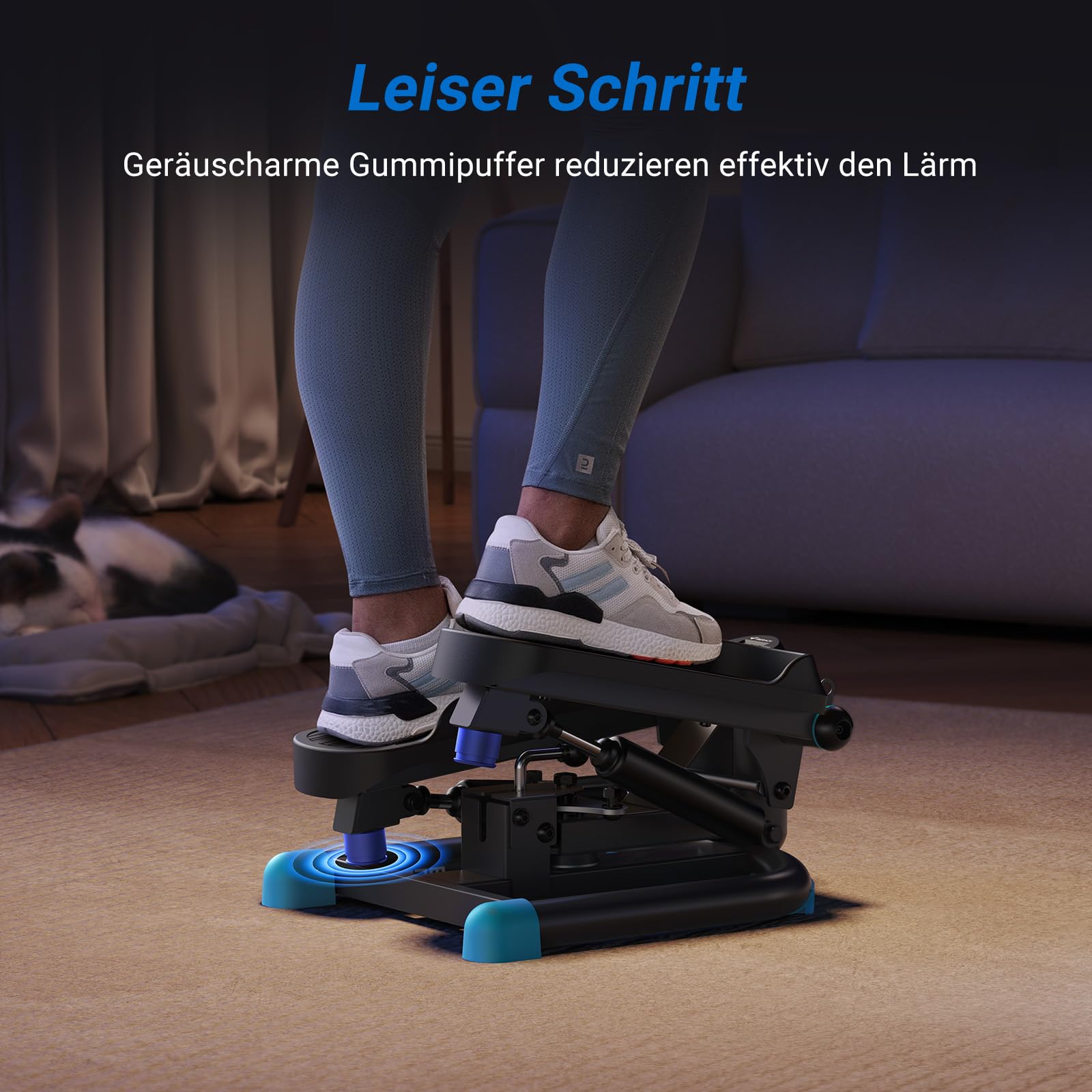 MERACH Mini Stepper Fitness 2 in 1 für zu Hause, leise Twister 150 kg mit LCD-Display und Widerstandsbändern, für Training von Beinen, Armen und Gesäß