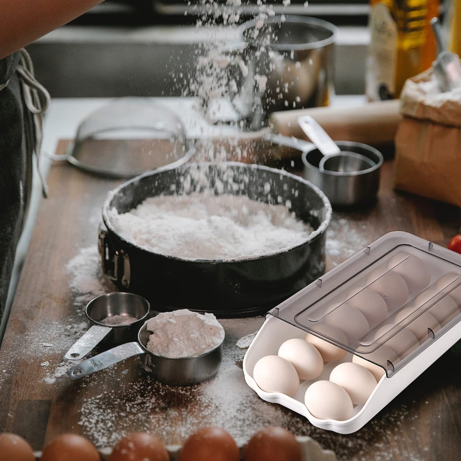 Alimentos secos, Cesta de huevos Almacenamiento de cocina Refrigerador Caja de almacenamiento Nevera Organizador Contenedor Caja Dispensador de huevos Hermético Dispensador de conservación fresca