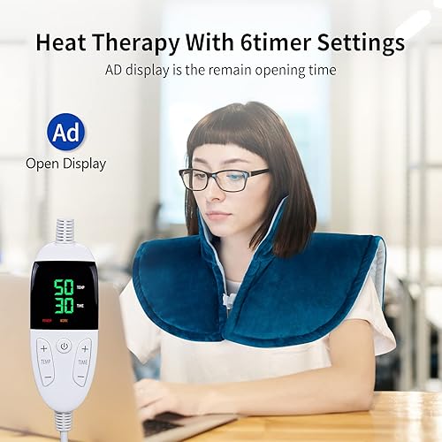 Miniatura 3 de Almohadilla térmica para cuello y hombros, almohadilla térmica tamaño King para alivio del dolor de espalda, cintura, hombros, cuello y calambres,