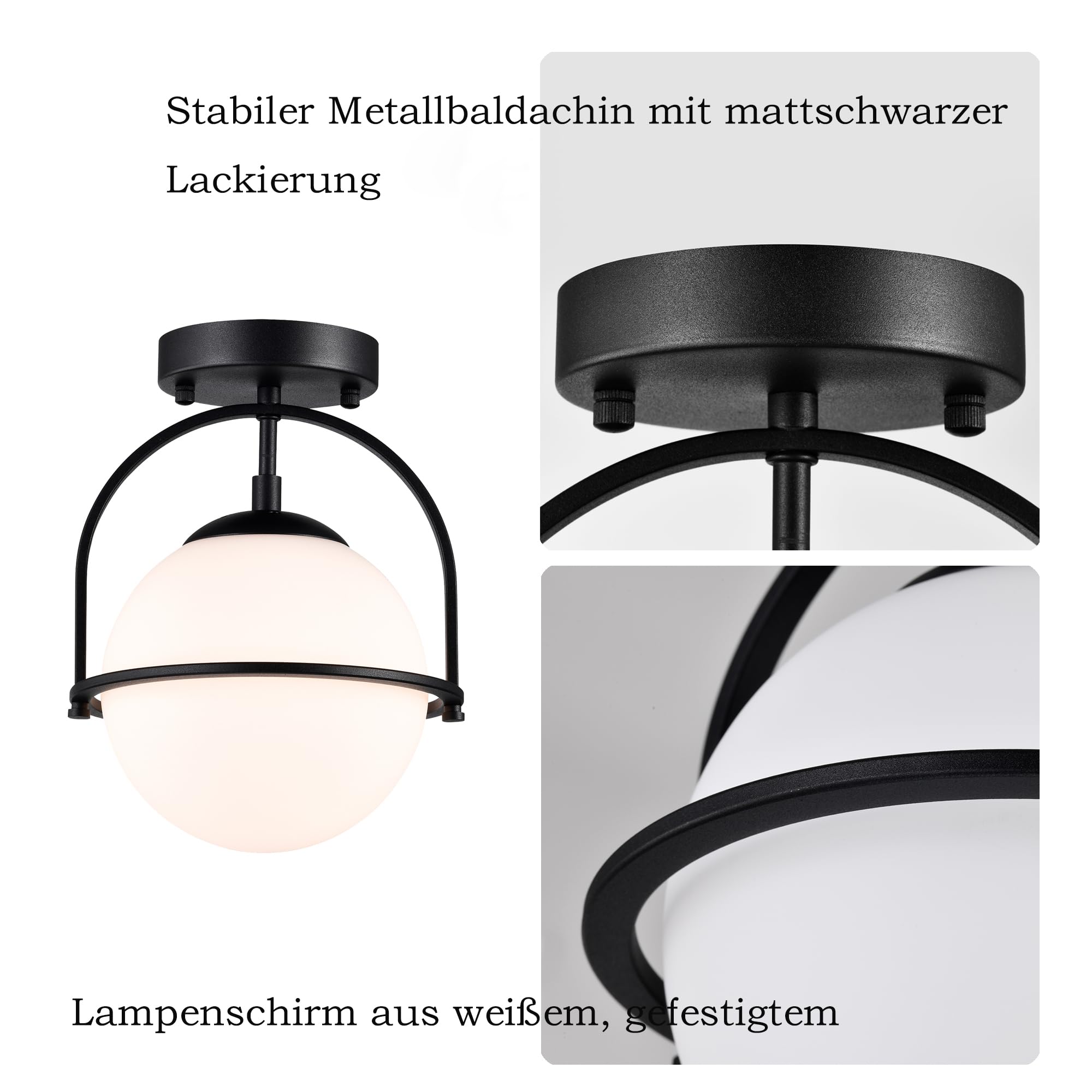 Alighting Deckenleuchte Schwarz mit Glas-Kugel Ø18 cm | Moderne Deckenlampe für Flur, Eingang, Küche, Bad, E14 Fassung (ohne Leuchtmittel)