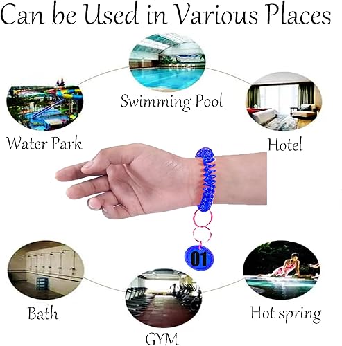 Miniatura 5 de Smanzu 10 pulseras coloridas de bobina de muñeca, llavero en espiral, pulsera para llavero para piscina, gimnasio, insignia de identificación (azul