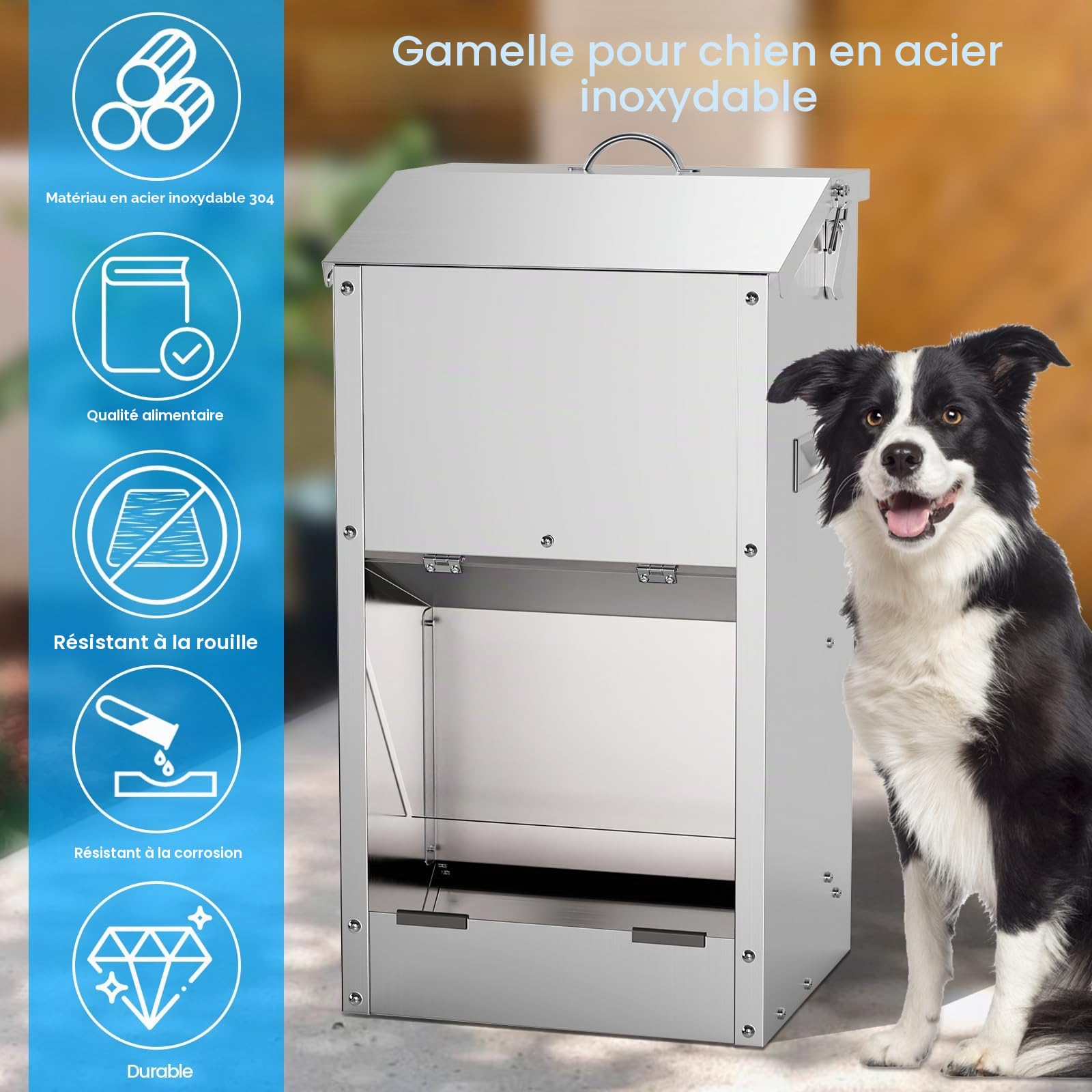 Distributeur Automatique De Nourriture pour Chien De 20L, Grande Capacité, en Acier Inoxydable, pour L'extérieur, À Gravité, Mangeoire d'alimentation Automatique pour Les Grands Chiens