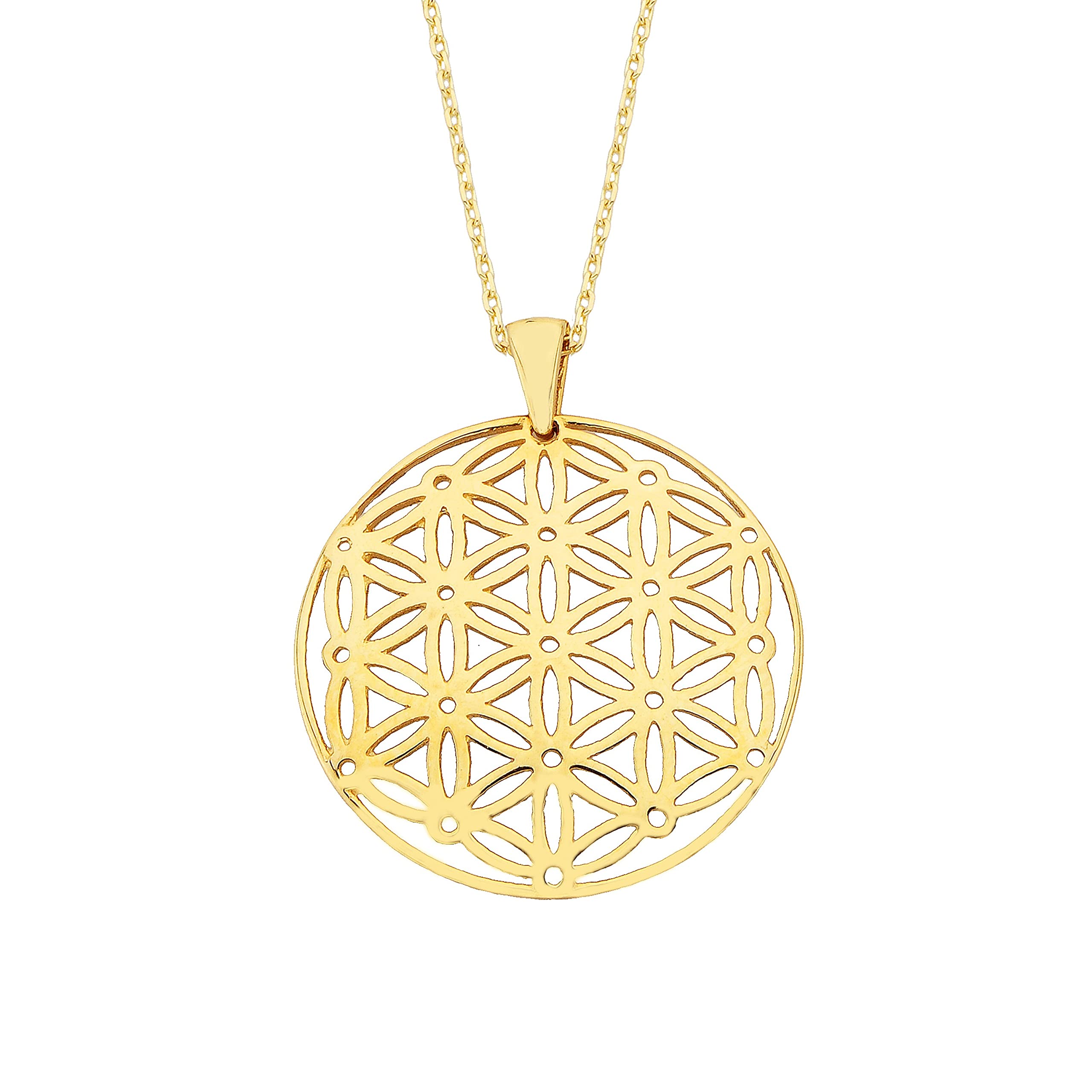 14K Real Solid Gold Flower of Life Pendant Necklace for Women, Gift for Her, Minimalist Gold Jewelry, Layering Chain, Gold Medallion