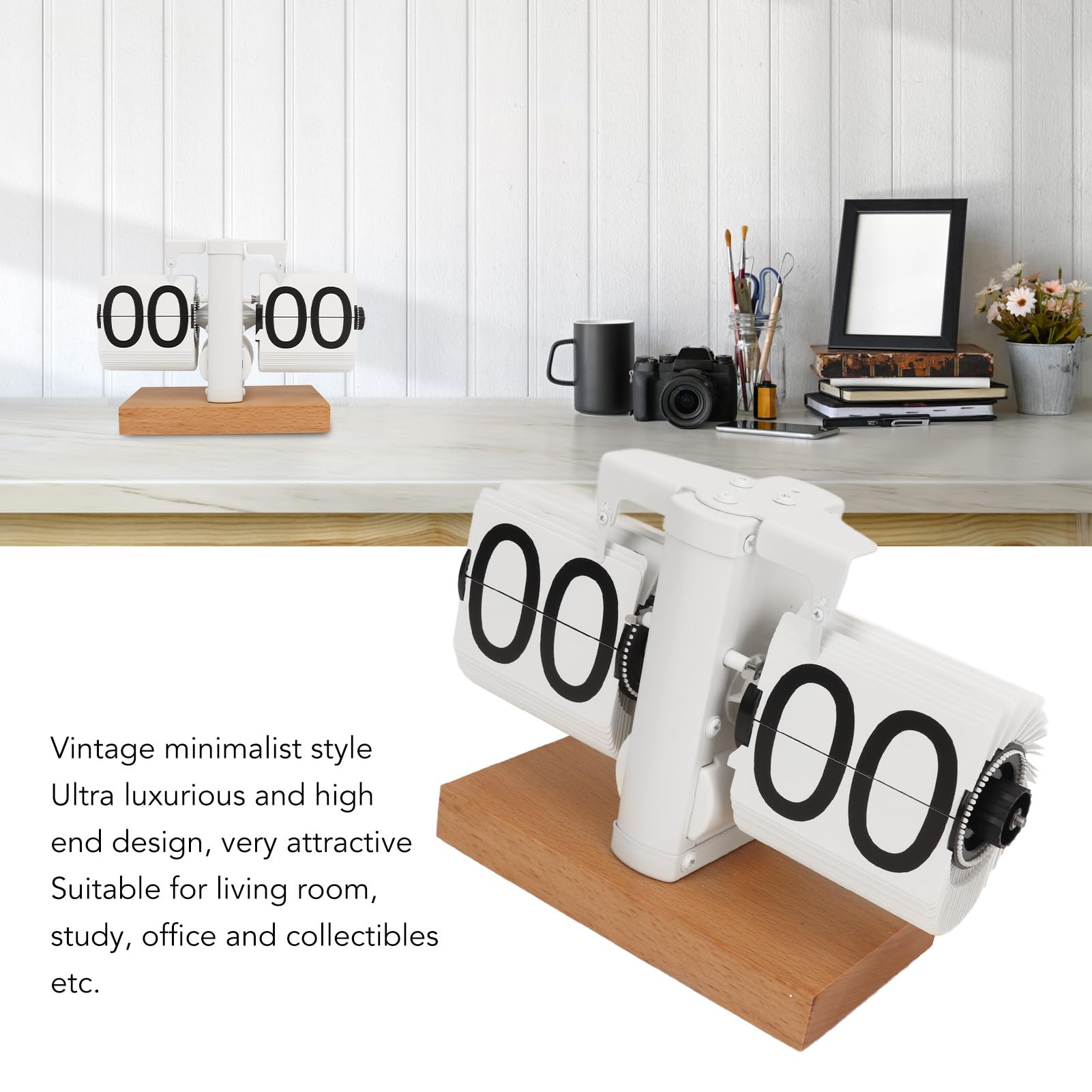 Horloge à Bascule Style Chambre Petite Maison Rétro 24 Heures Pour Horloge Mécanique Tournant Un Pied Horloge à Bascule Grand Nombre D'horloges D' étagère De Bureau (Page Noire