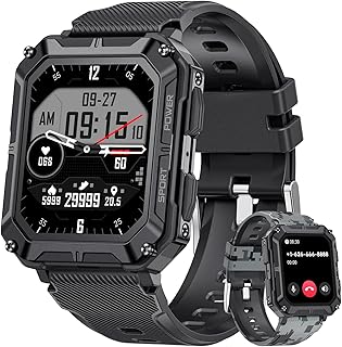 LIGE Military Smart Watch for Men with Bluetooth Dail Calls Speaker, 1.83'' HD Outdoor Tactical Watch with 123 Sport Modes/Heart Rate/SpO2/Blood Pressure, IP68 Waterproof Smartwatch for iOS Android