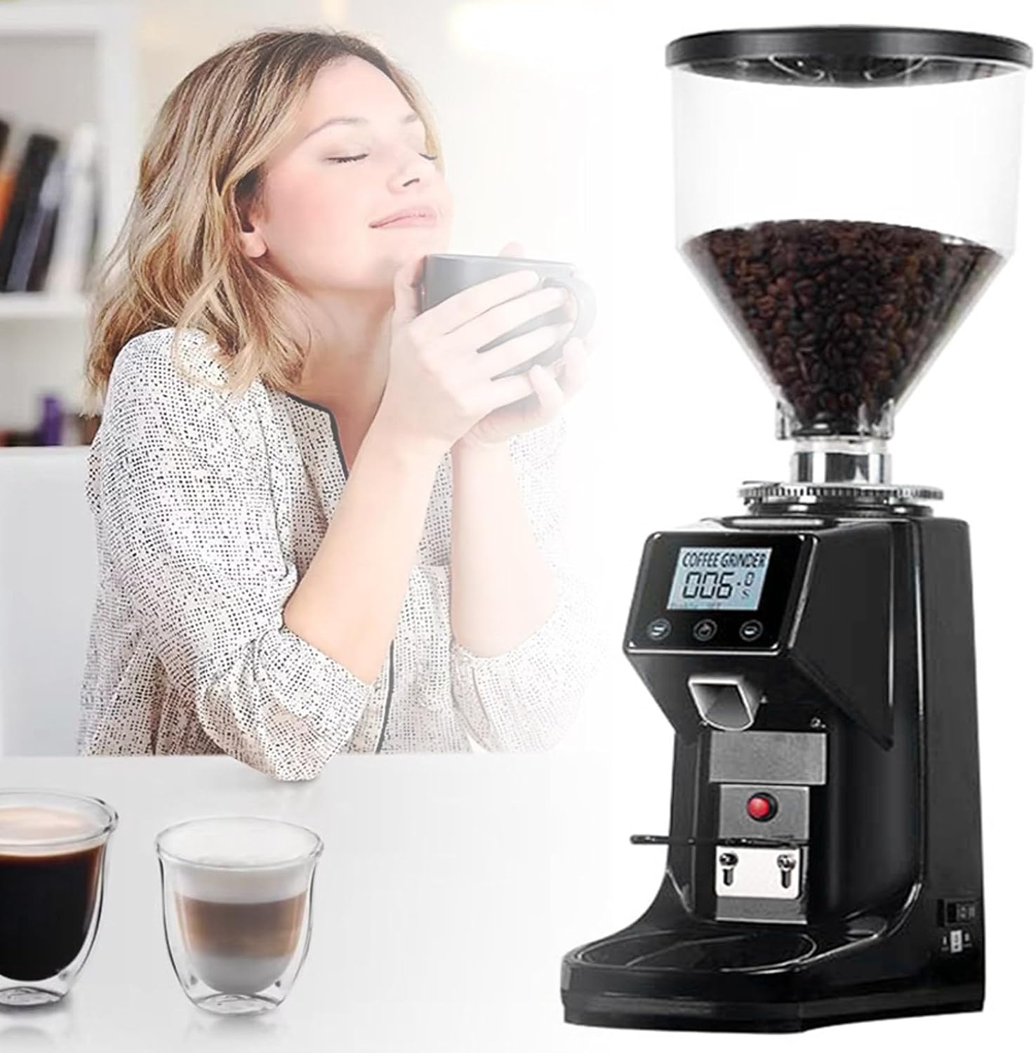 Advanced 60mm Flat Burr Coffee Grinder – 19 Precise Grind Settings, 500ML/1500ML Bean Hopper, LCD Control Panel for Ultimate Brewing Precision(1500ML)