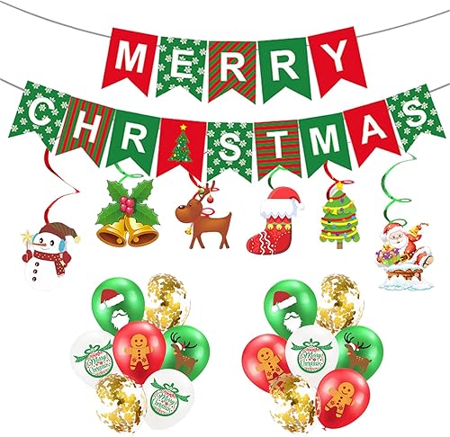Cartel de decoración de Feliz Navidad, decoración colgante de interior para fiesta de Navidad con 6 serpentinas en espiral y 14 globos para disponible en Yaxa Colombia