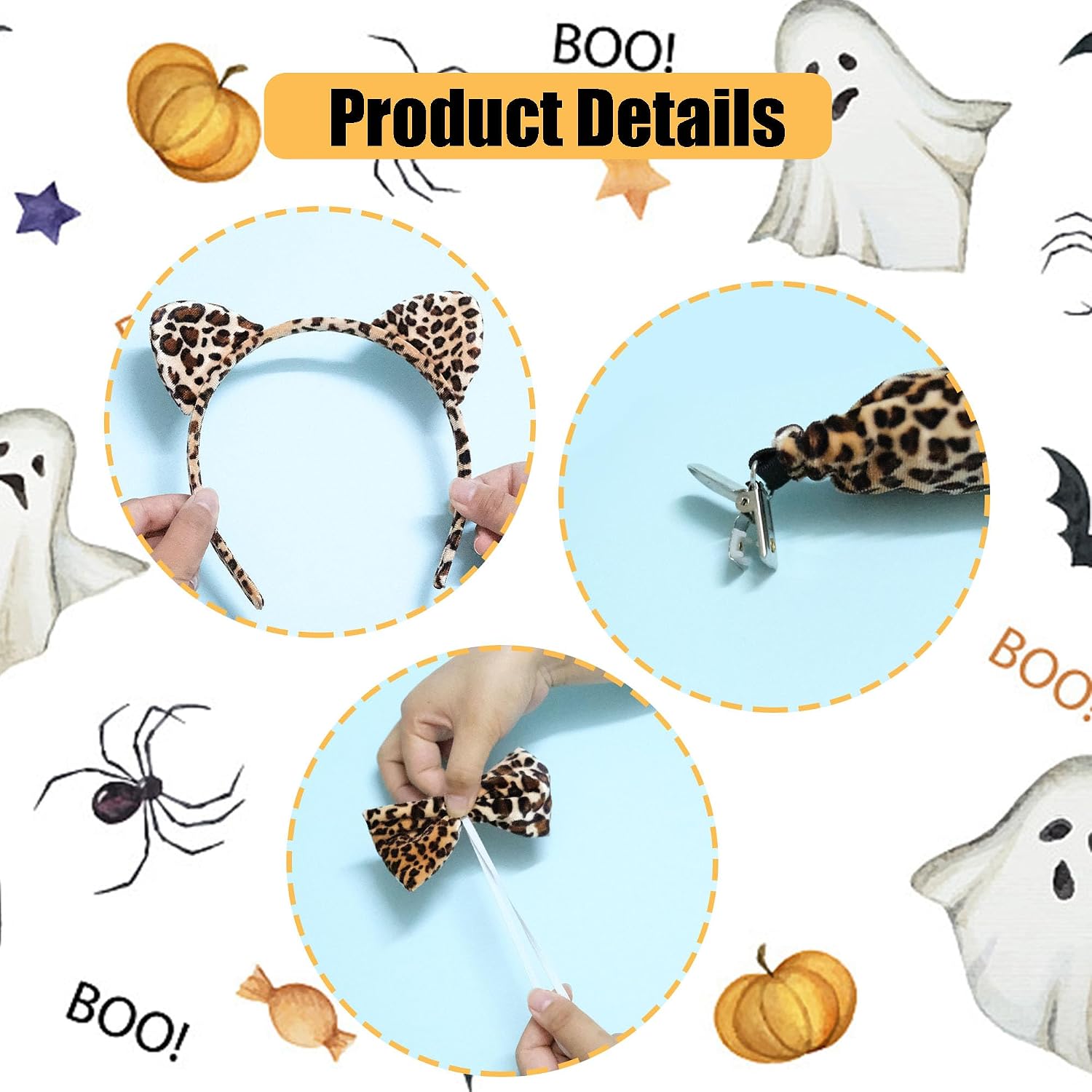 Cheetah Costume for Women Adult, Cheetah Ears Headband, Leopard Ears and Tail, Bow Tie Set, Animal Ears Accessories for Halloween, Cosplay, Party Dress Up