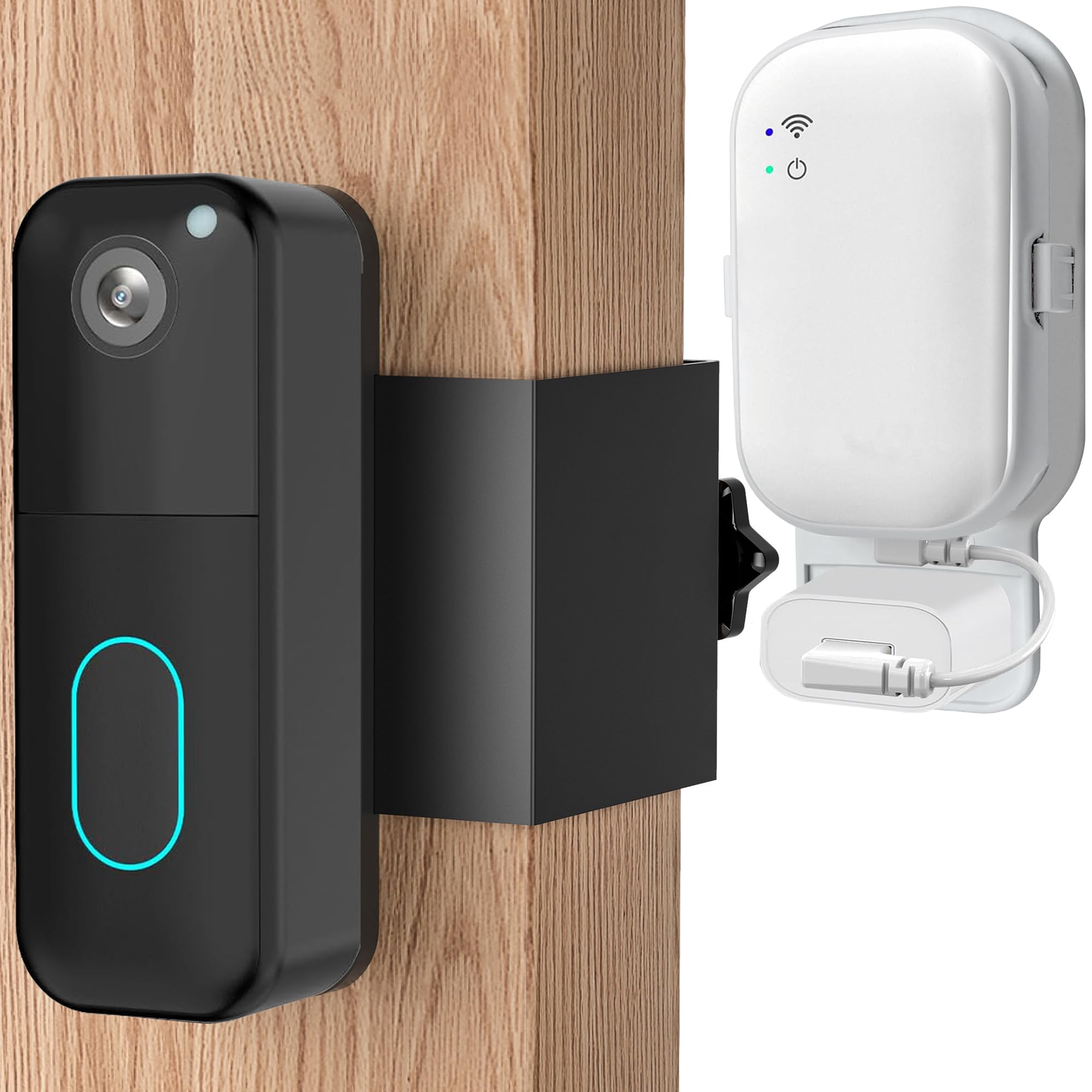 Anti-Theft Doorbell Door Mount No Drill Compatible with Blink,with Outlet Wall Mount for Sync Module Core,No Cover Not Block Doorbell Motion Sensor Bracket Holder for Apartment Renters