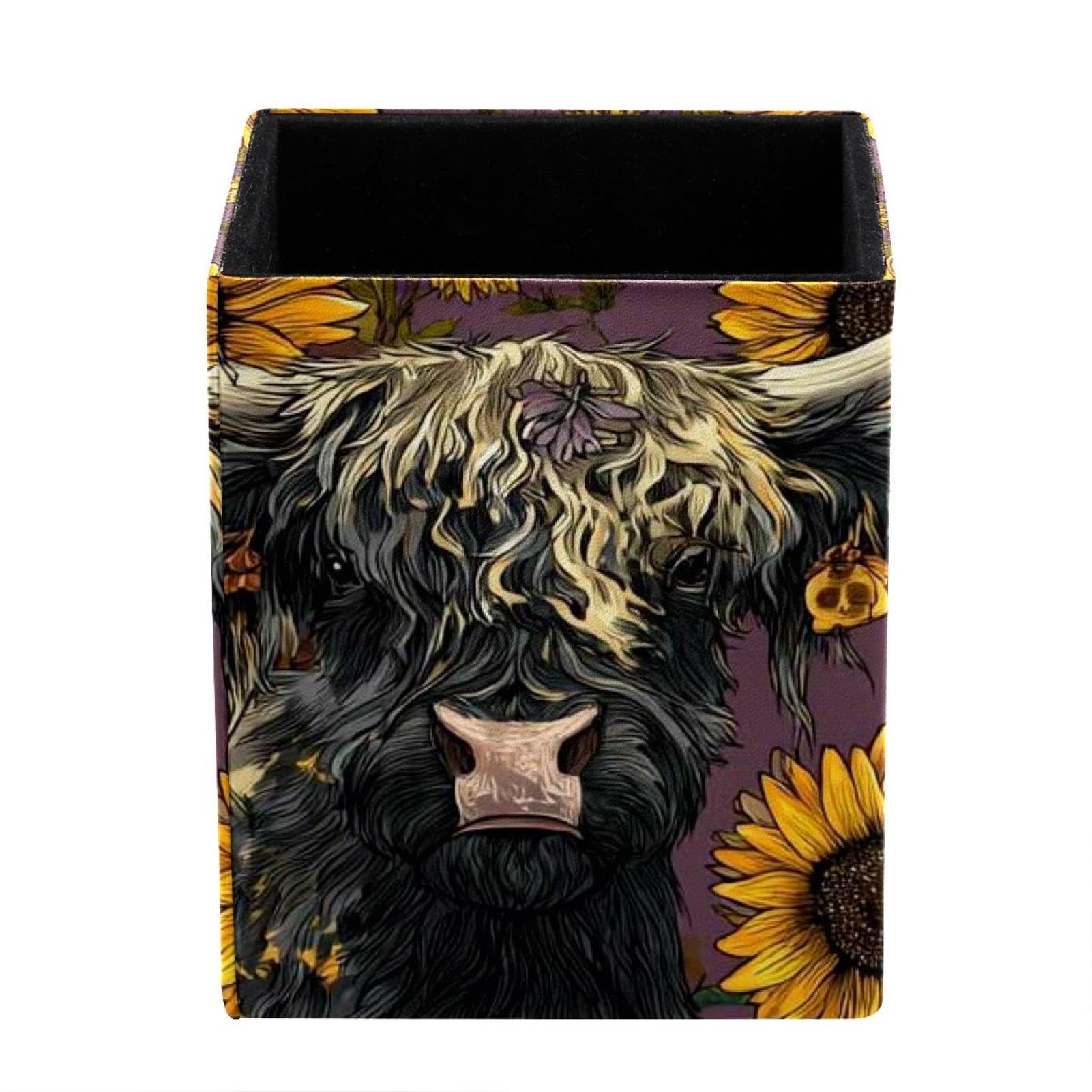 Watercolor Sunflower Yak Desktop Storage Box Pencil Holder(2 Compartments), Stationeries and Desk Supplies Organizer for Home, Office & School