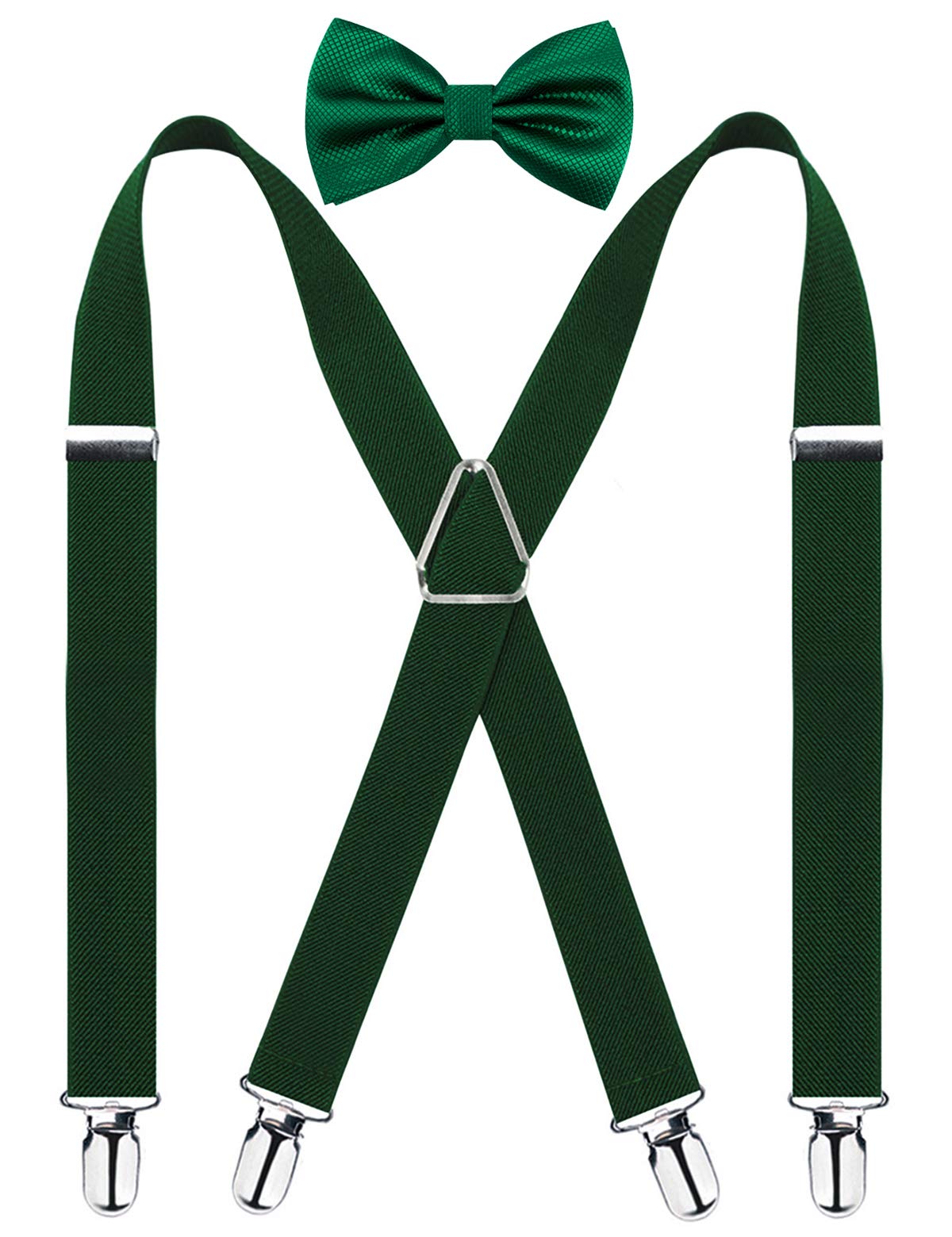 Alizeal Dark Green Elastic and Adjustable Mens Trouser Braces Bow tie Set
