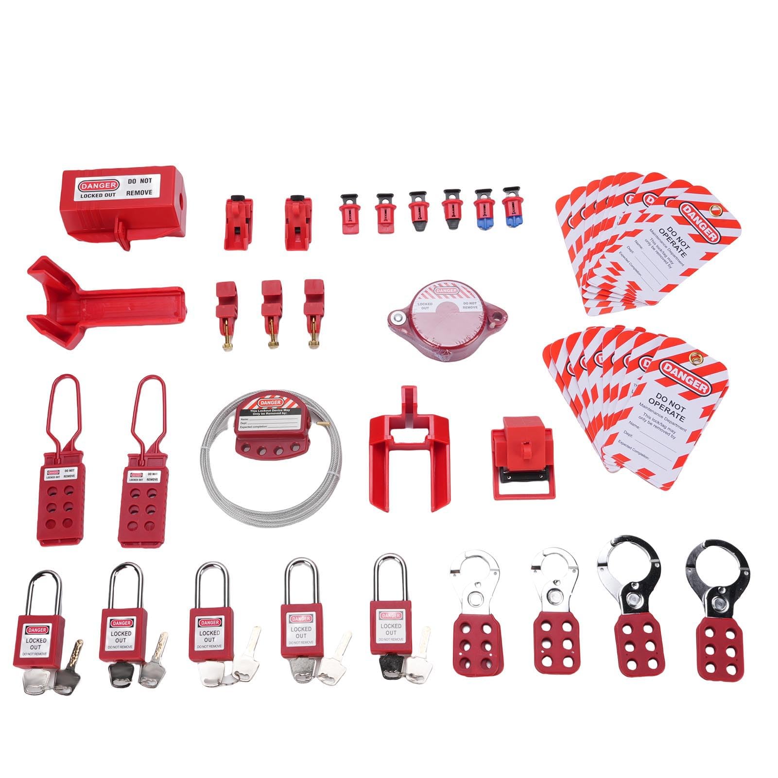 Kit de Etiquetado de Bloqueo, Kit LOTO de 48 Piezas con Caja de Almacenamiento, Cerrojos de Bloqueo de Grupo, Cerraduras de Disyuntor Universales para Aplicaciones de Seguridad Automotriz