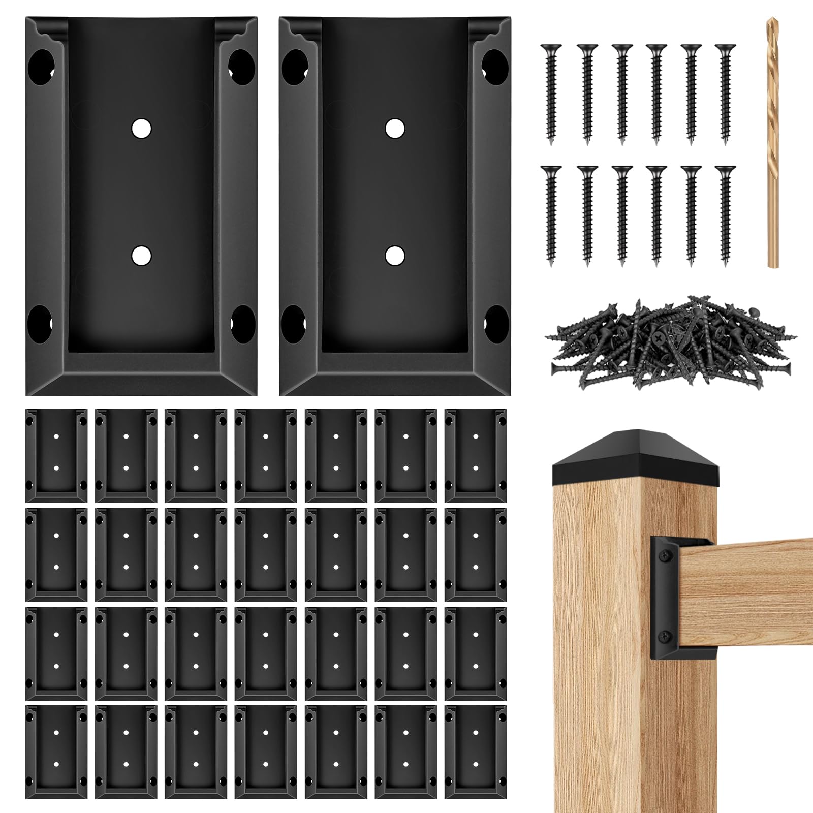 Eapele 30PCS Deck Railing Bracket Connectors for 2x4 Railing Wood Post, Railing Post Brackets with 180PCS Coated Iron Screws for Deck Rails Fence Handrail Wooden Stair Connection