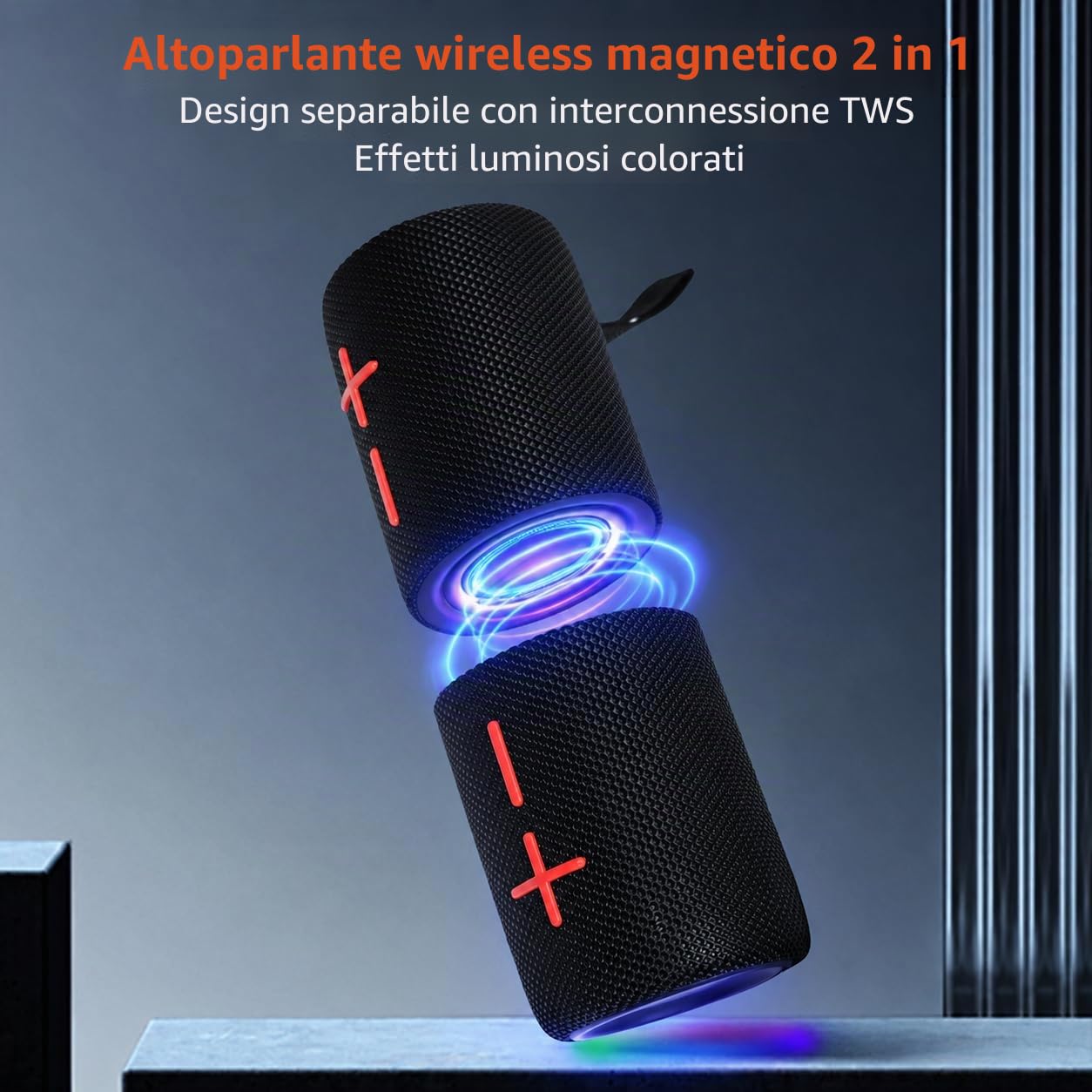 Altoparlante Bluetooth doppio, 2 in 1, magnetico, IPX6, impermeabile, con audio stereo Loud da 20 W, Bluetooth V5.3, 24H Playtime, Multiple Pairing for Home, Outdoor or Travel